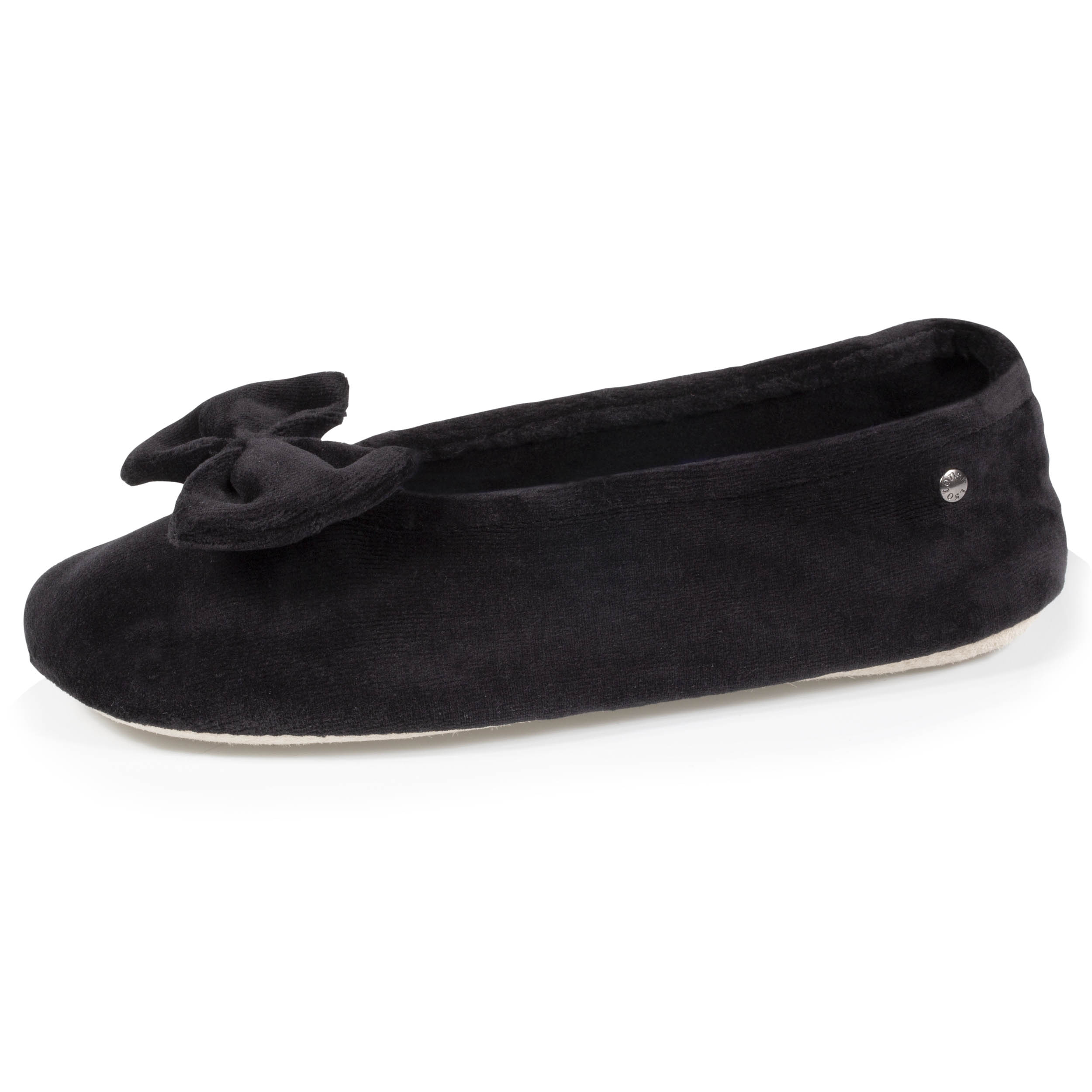 isotoner-chaussons-ballerines-femme-grand-n-ud-noir-coton-bio image 1