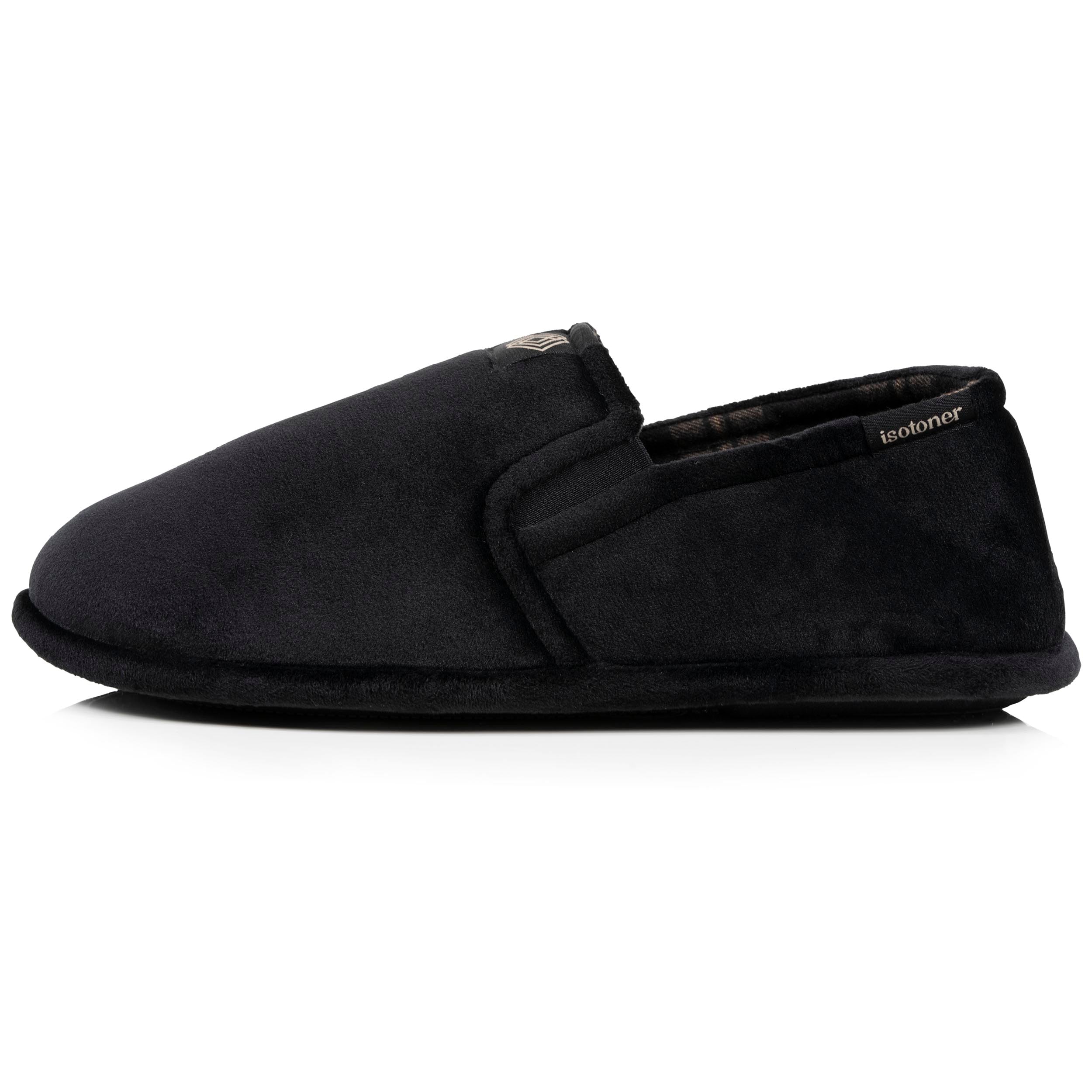 isotoner-chaussons-sans-g-nes-homme-noir-tartan-lastiqu-s image 3