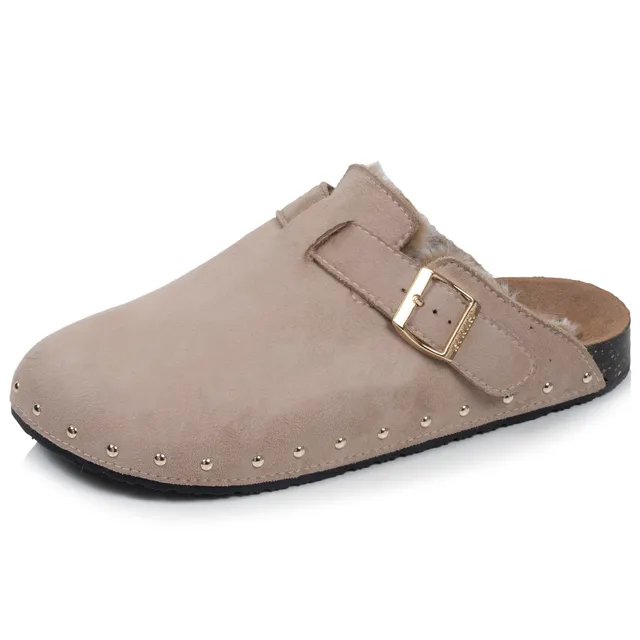 isotoner-sabots-femme-fourr-s-taupe-clous image 1
