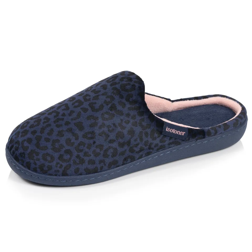 isotoner-chaussons-mules-femme-l-opard-marine image 1