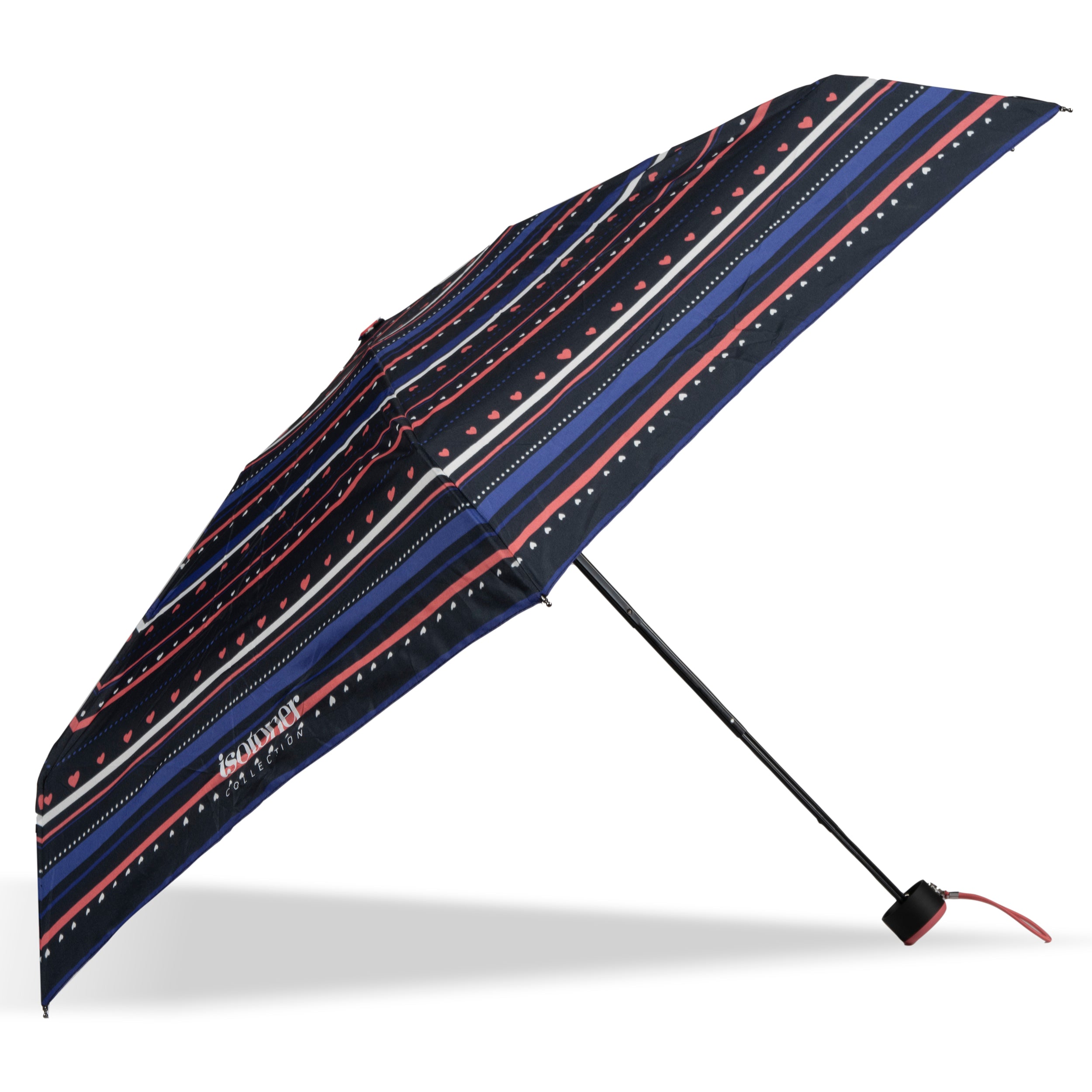 isotoner-parapluie-mini-slim-rayure-petit-c-ur-marine image 2