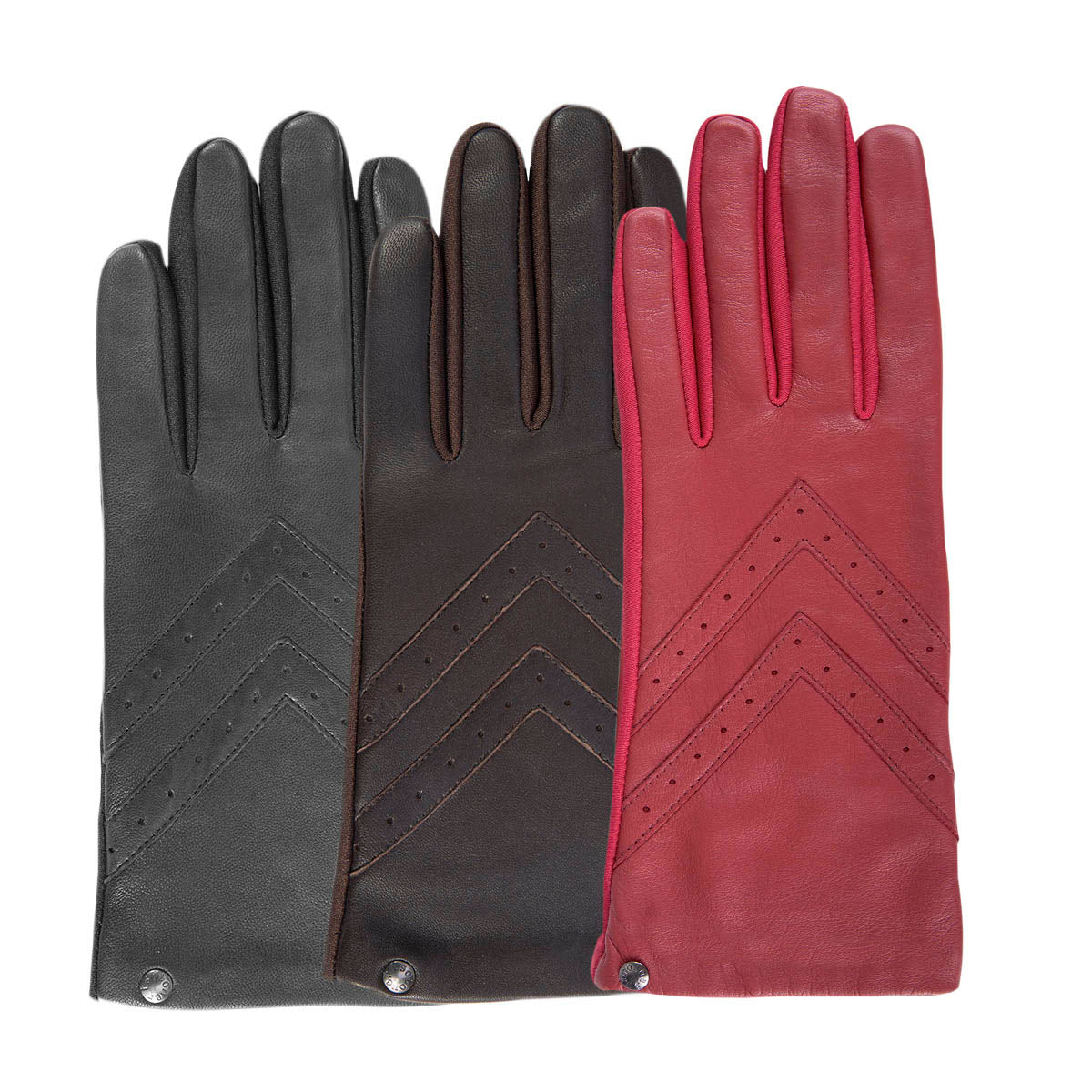 isotoner-gants-femme-tactiles-cuir-et-tissu-noir-smartouch image 2