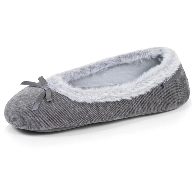 isotoner-chaussons-ballerines-femme-paillet-gris-fonc image 1