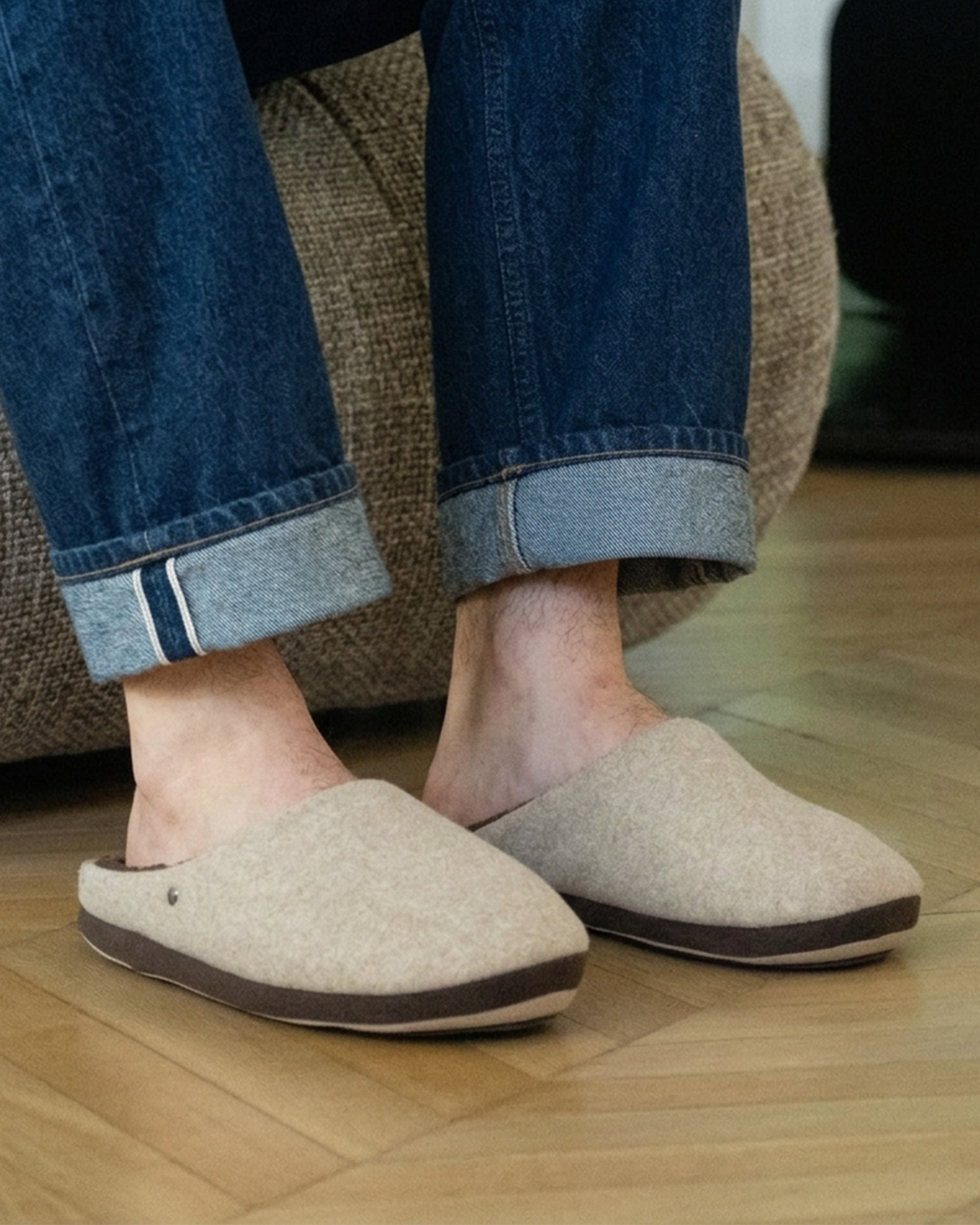 isotoner-chaussons-mules-homme-feutrine-beige image 2