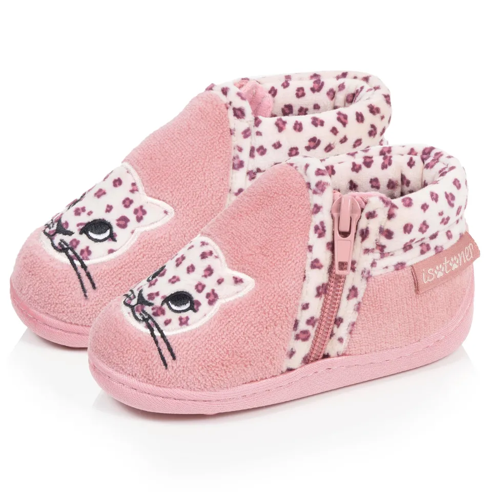 isotoner-chaussons-bottillons-zip-b-b-rose-l-opard image 1