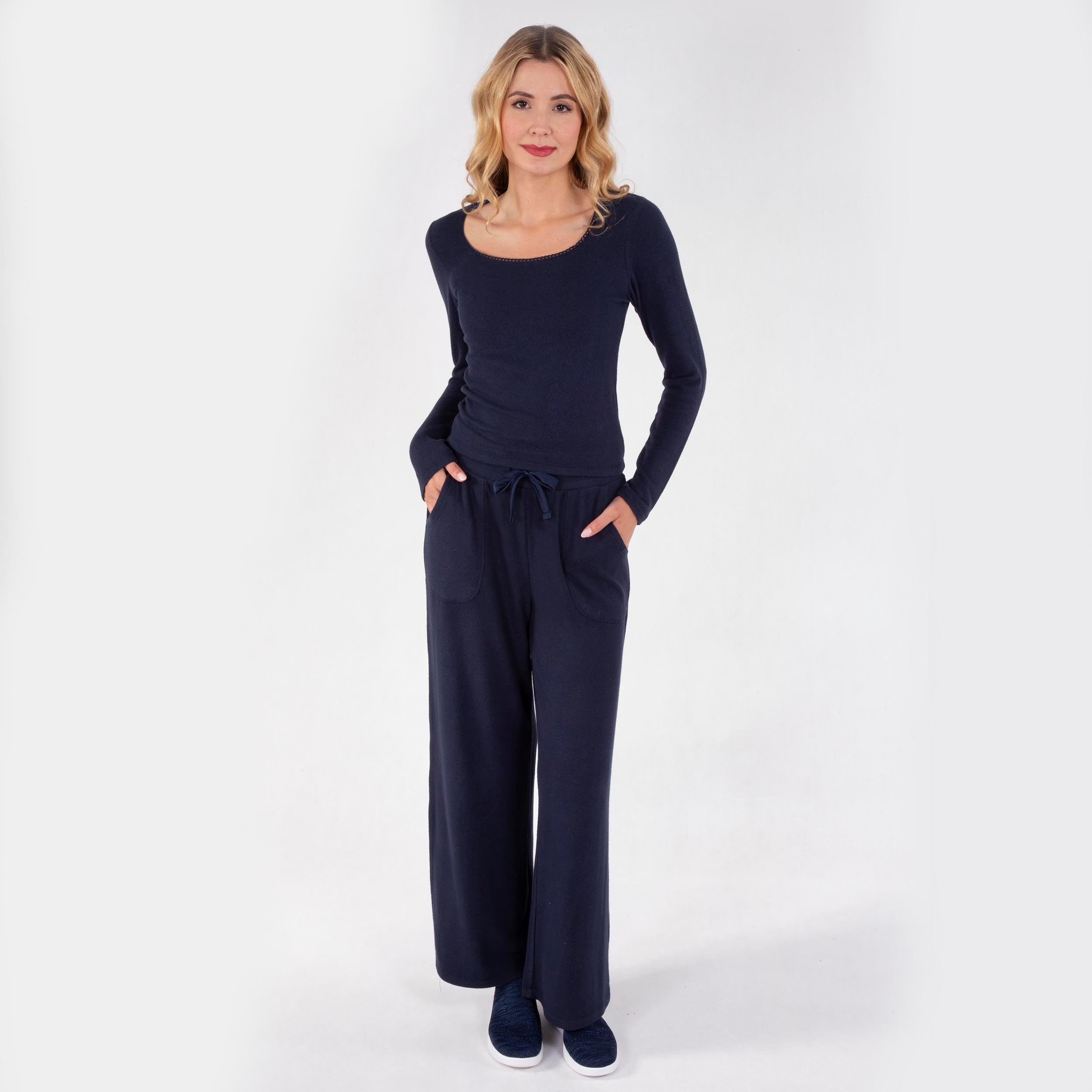 isotoner-pantalon-large-femme-marine-viscose-ecovero image 4