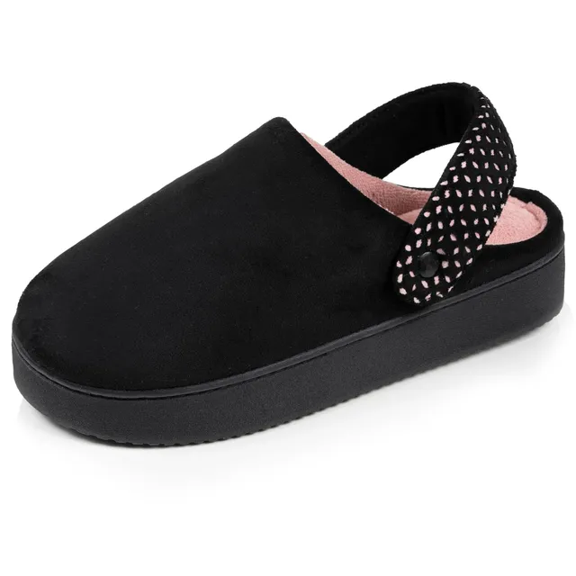 isotoner-chaussons-mules-plateforme-femme-bride-noir image 1