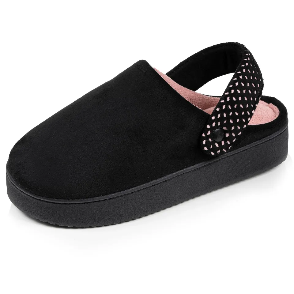 isotoner-chaussons-mules-plateforme-femme-bride-noir image 1