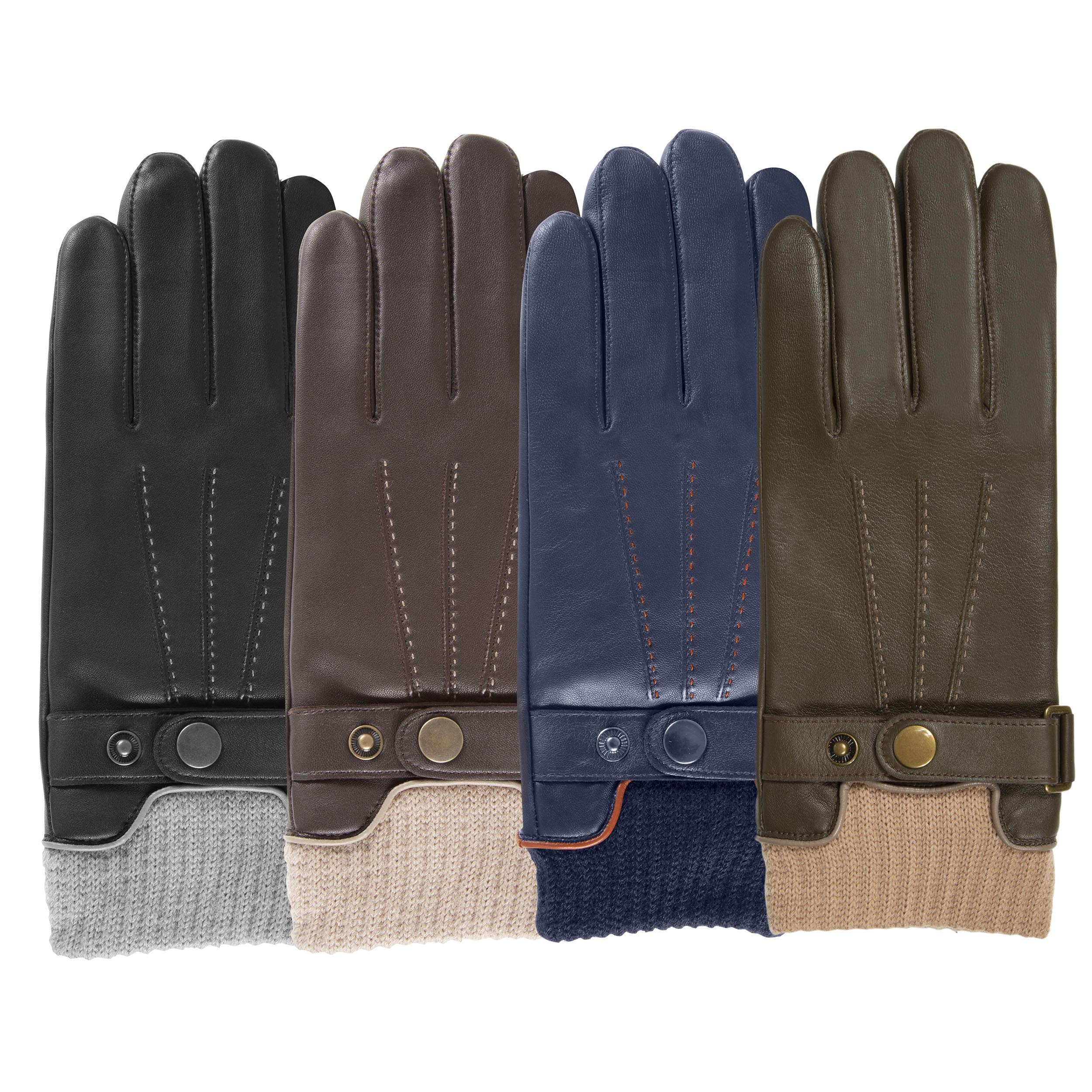 isotoner-gants-homme-tactiles-cuir-tricot-kaki image 2