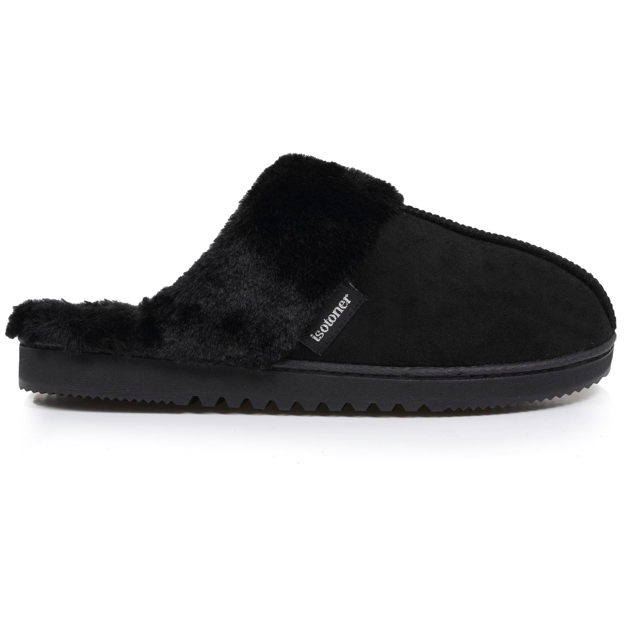 isotoner-chaussons-mules-femme-noir-fourrure image 8