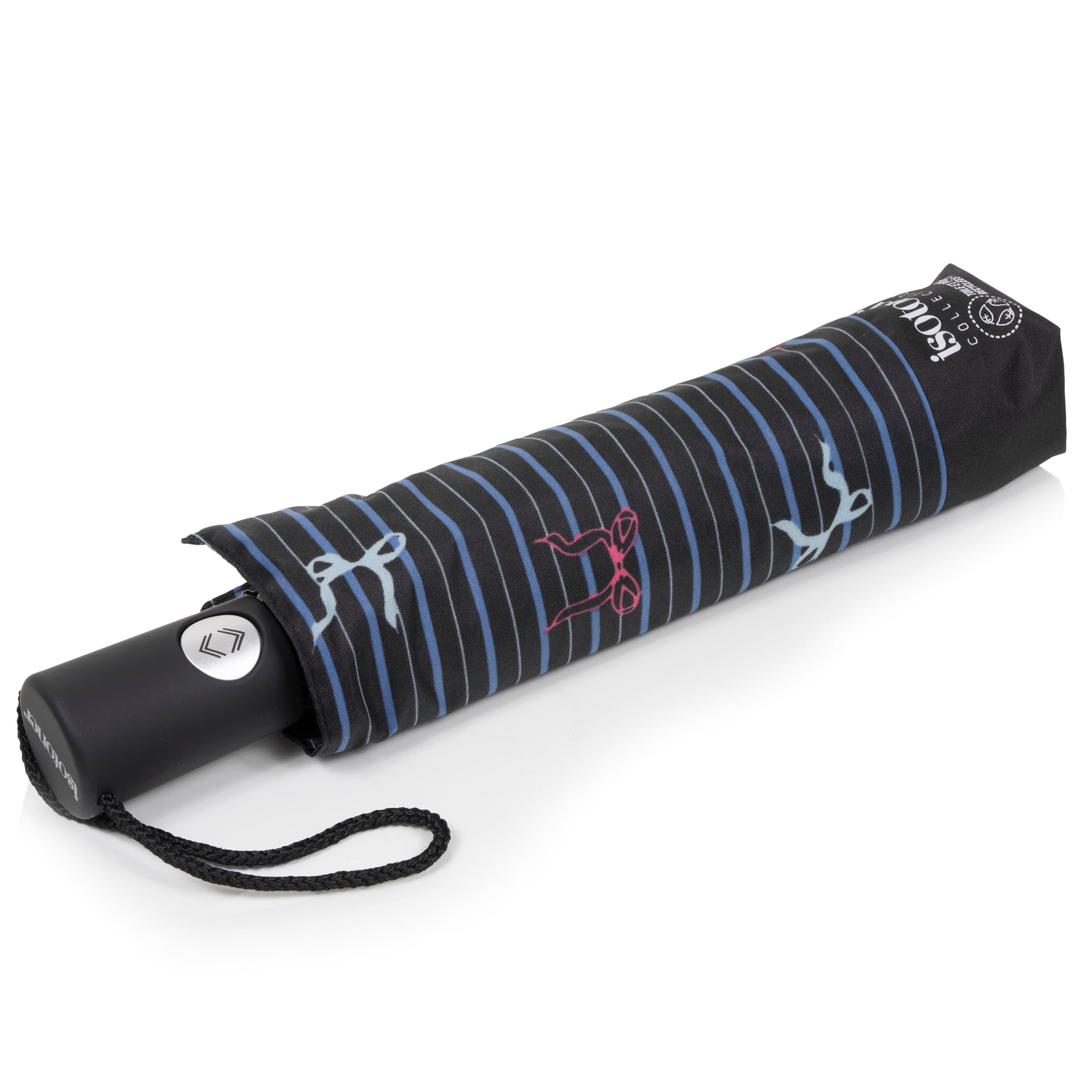 isotoner-parapluie-auto-rayure-noeud-bleu image 1