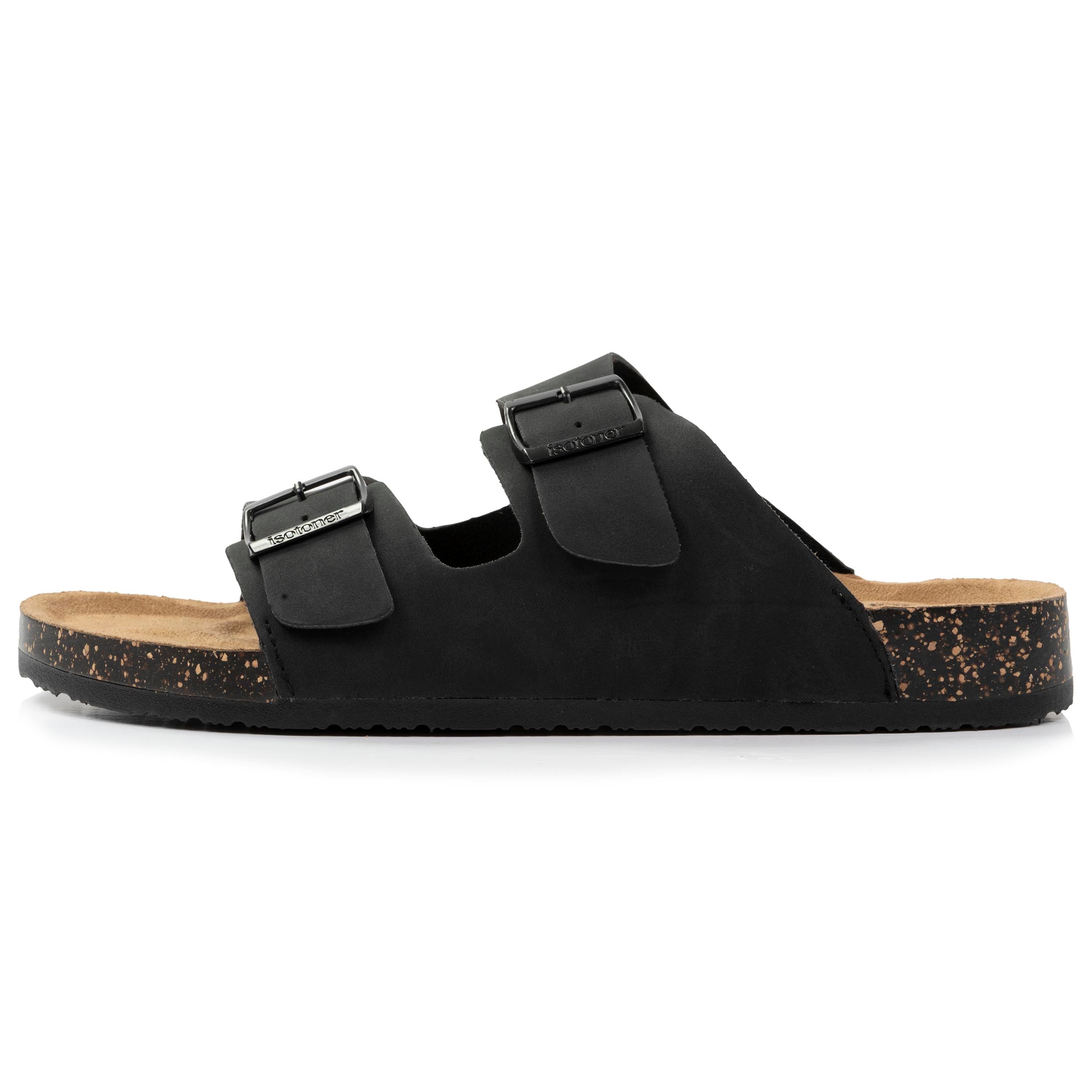 isotoner-mules-sandales-homme-double-bride-cuir-noir image 3