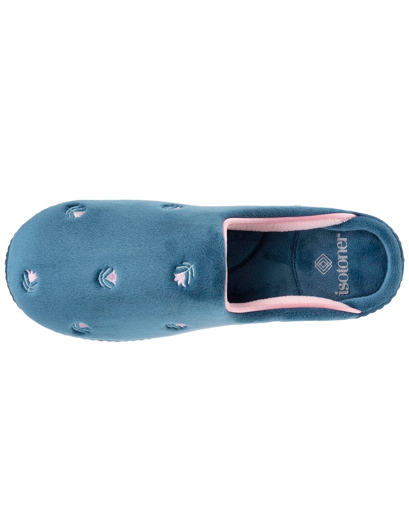 isotoner-chaussons-mules-femme-bleu-canard-fleurs image 7