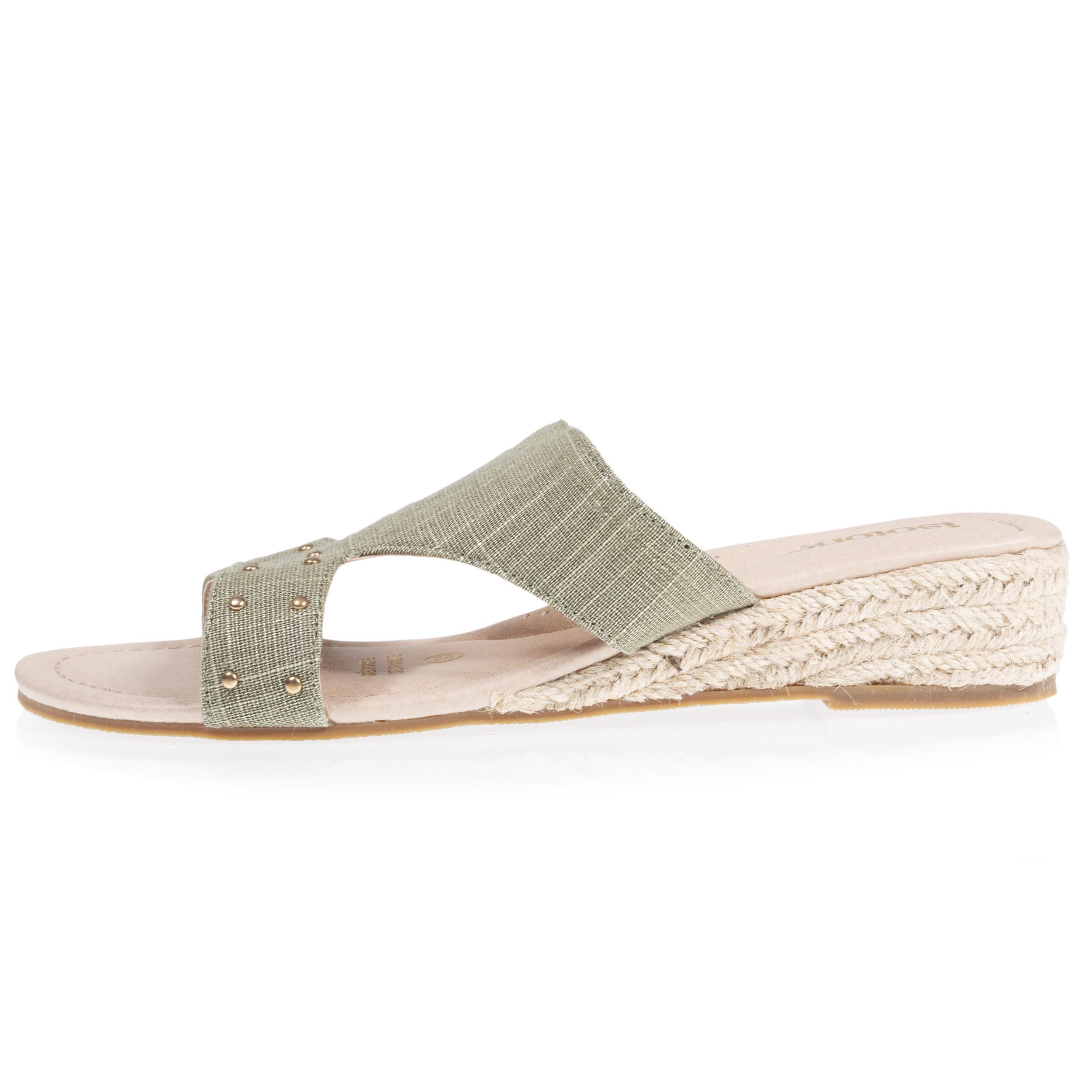 isotoner-mules-sandales-femme-clout-e-talon-corde-kaki image 3