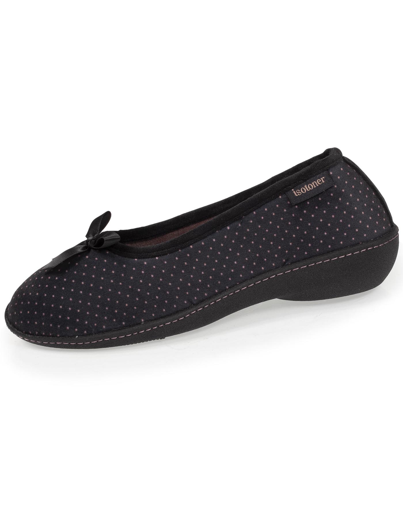 isotoner-chaussons-ballerines-talon-femme-noir-pois image 6