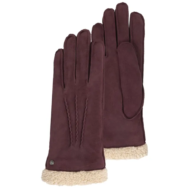 isotoner-gants-femme-cuir-velours-fourr-s-bordeaux image 1