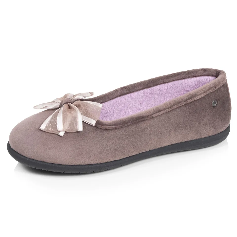 isotoner-chaussons-ballerines-femme-taupe-tulle-microvelours-everywear image 1