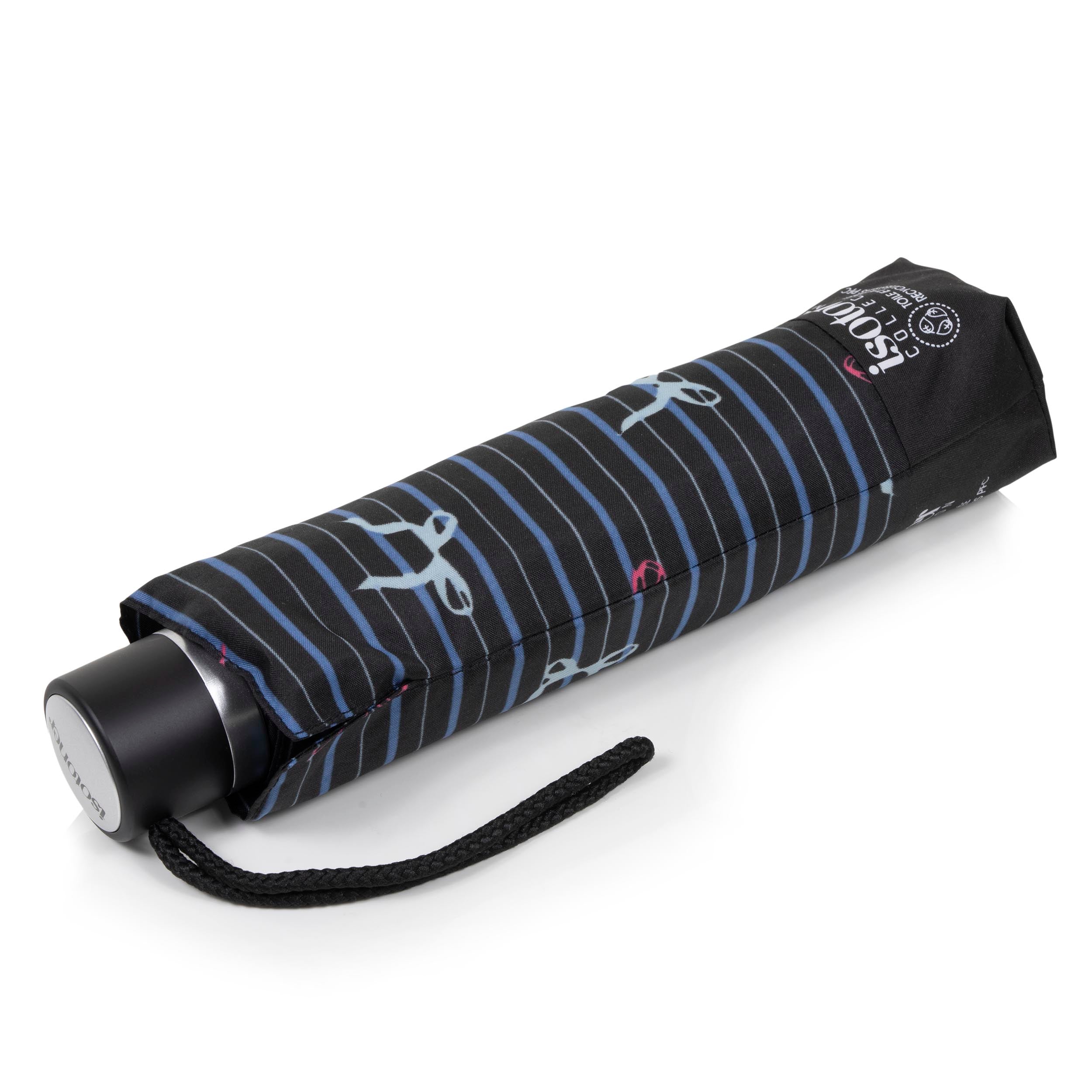 isotoner-parapluie-rayure-n-ud-bleu-pliant-acier image 1