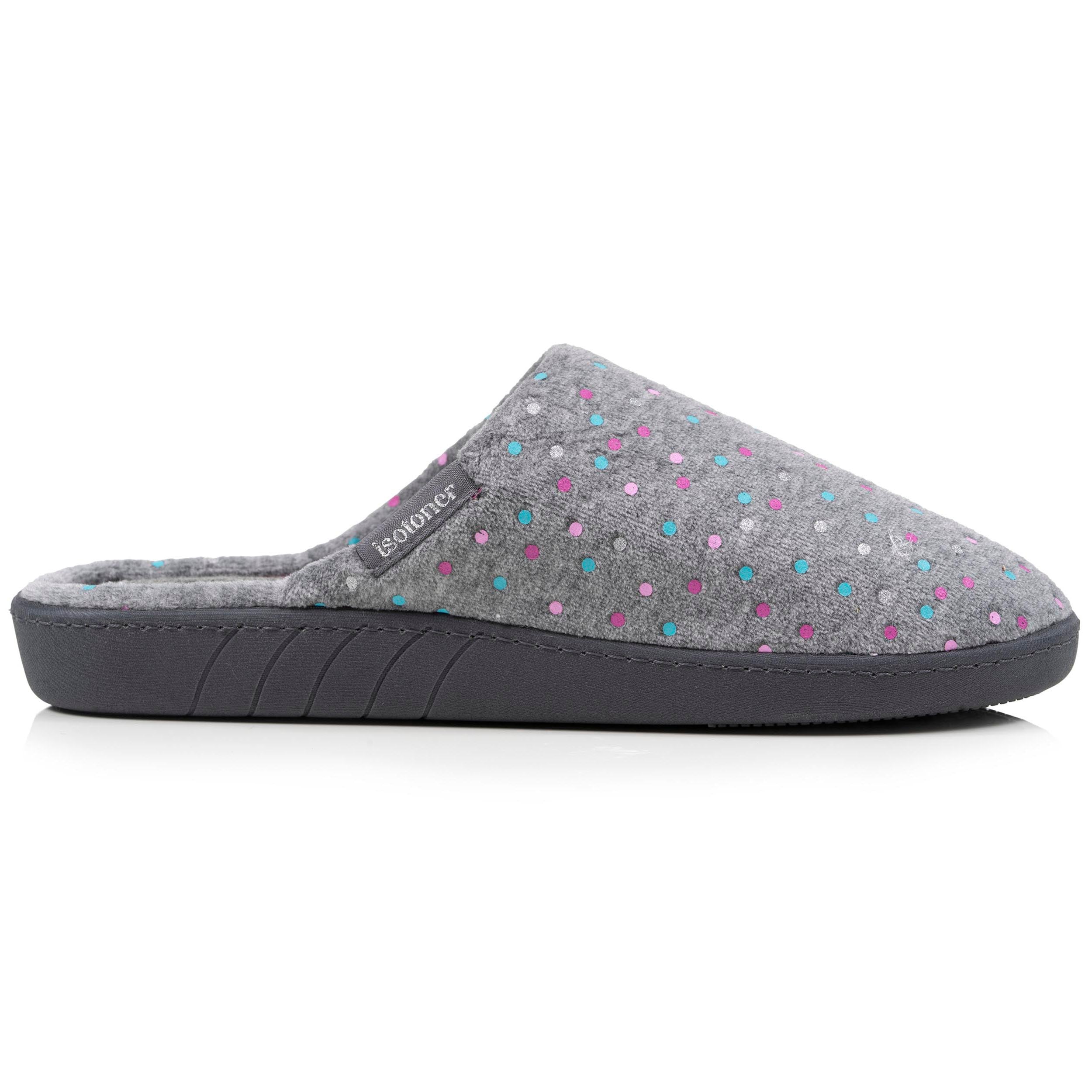 isotoner-chaussons-mules-femme-ergonomiques-pois-gris image 8