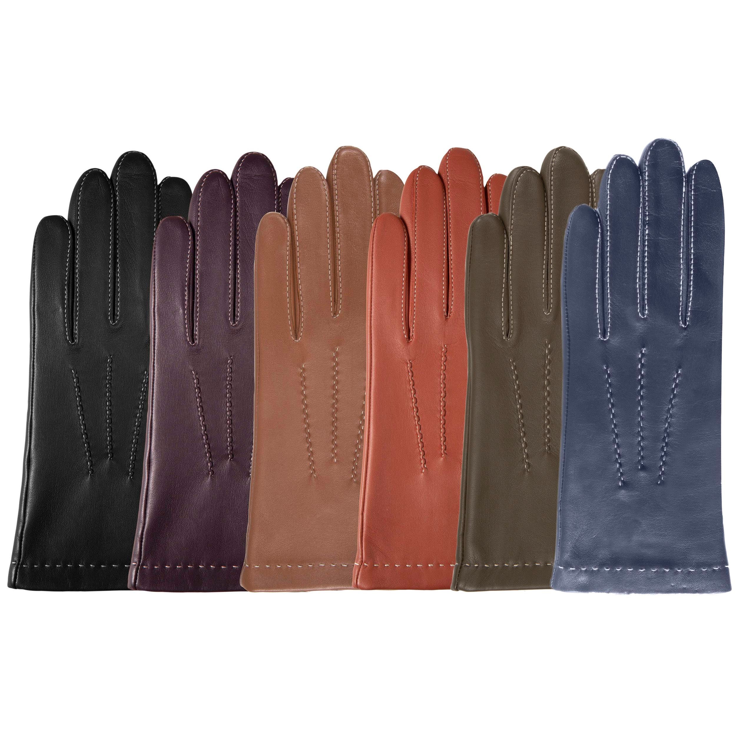 isotoner-gants-femme-cuir-d-agneau-olive-3-baguettes-doubl-s-soie image 2