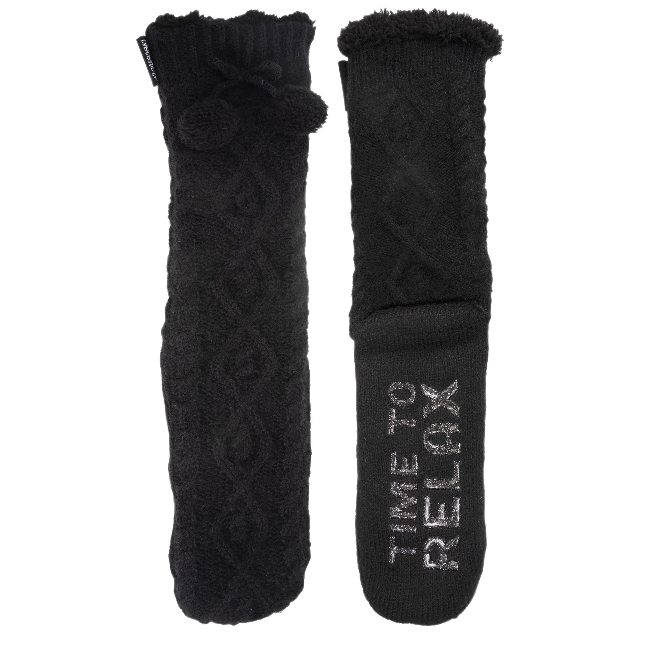 isotoner-chaussettes-fourr-es-femme-pompons-noir-maille-torsad-e-sherpa-antid-ra image 2