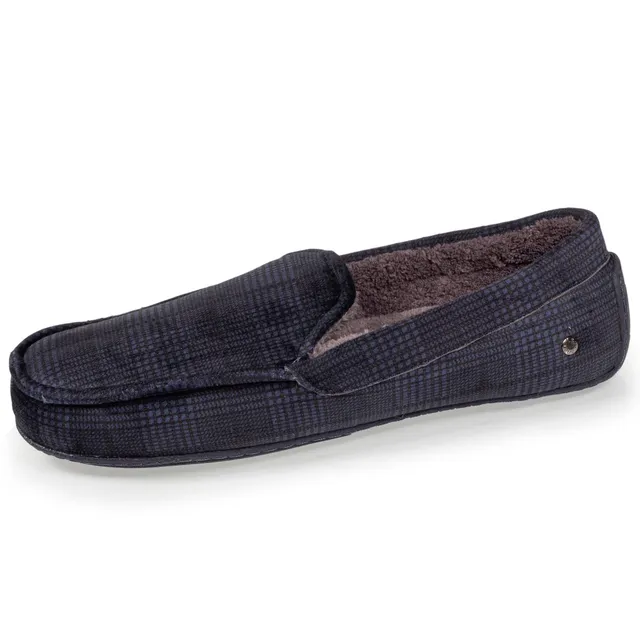 isotoner-chaussons-mocassins-homme-carreaux-marine image 1