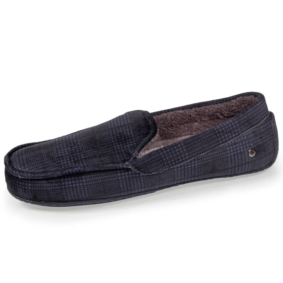 isotoner-chaussons-mocassins-homme-carreaux-marine image 1