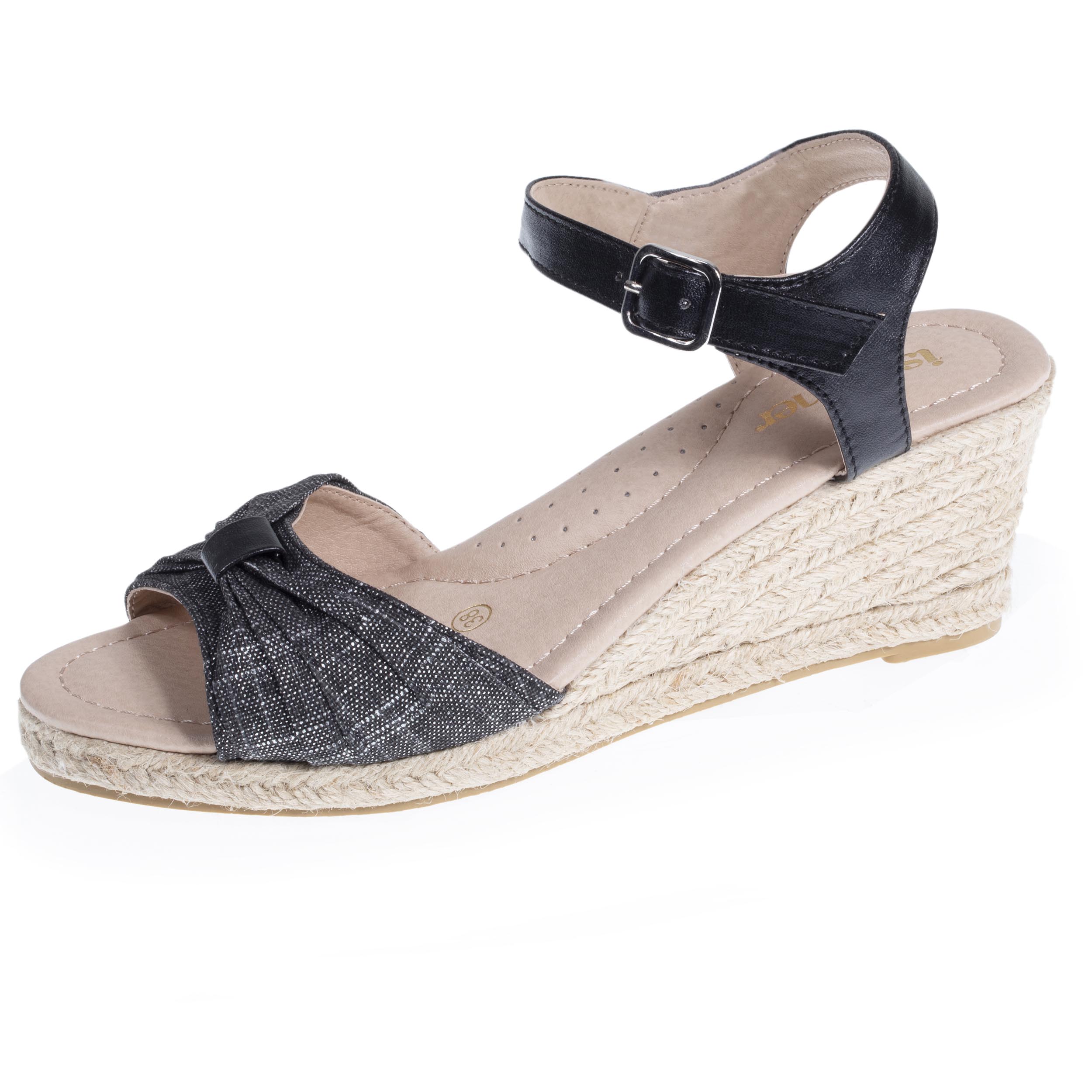 isotoner-espadrilles-femme-ouverte-talon-corde-6-cm-noir image 1