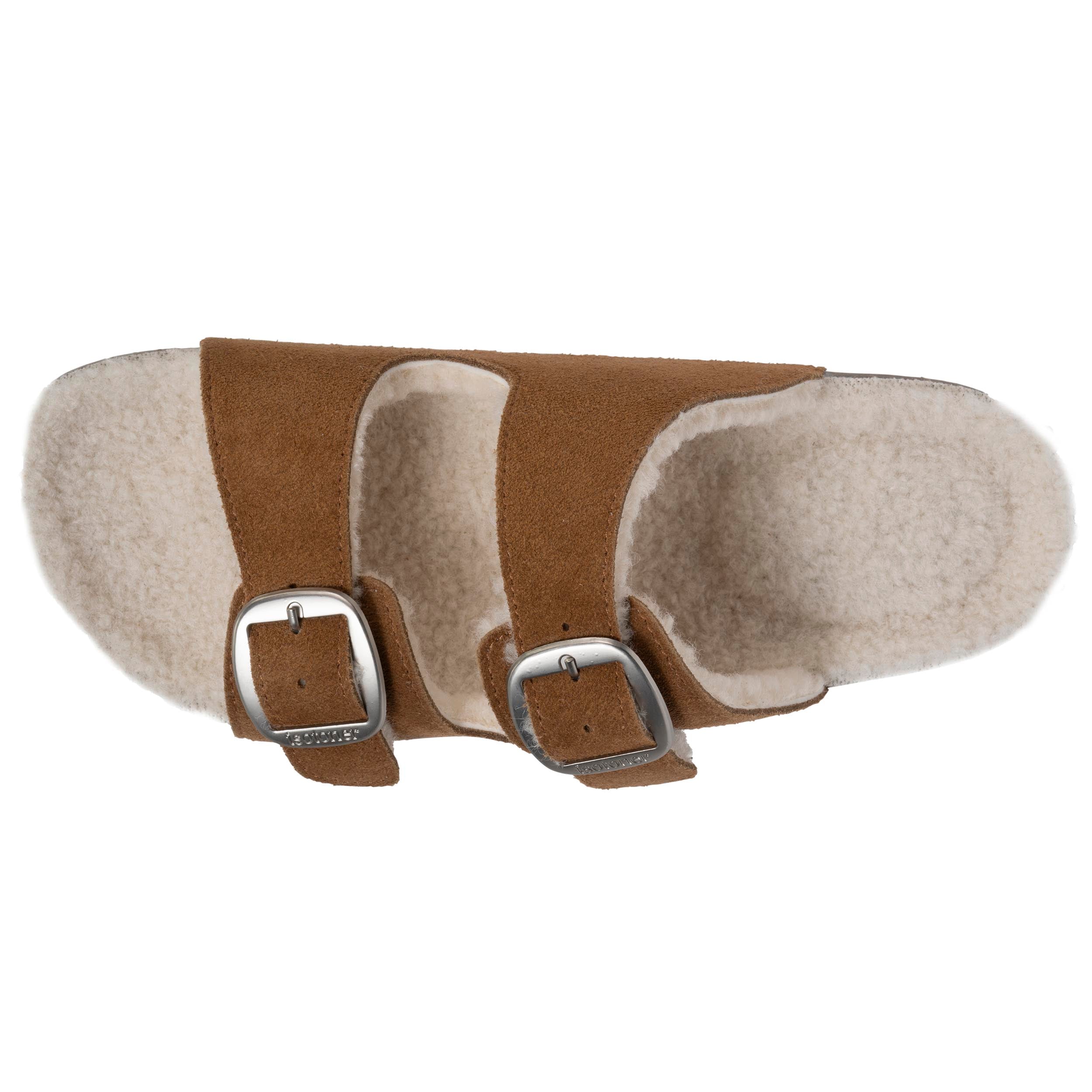 isotoner-chaussons-sandales-femme-sherpa-camel-cuir image 3