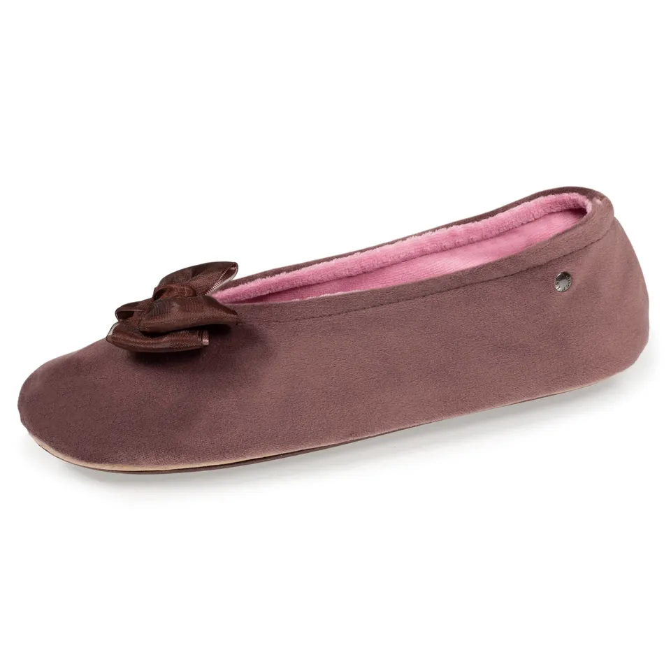 isotoner-chaussons-ballerines-femme-n-ud-taupe-rose image 1