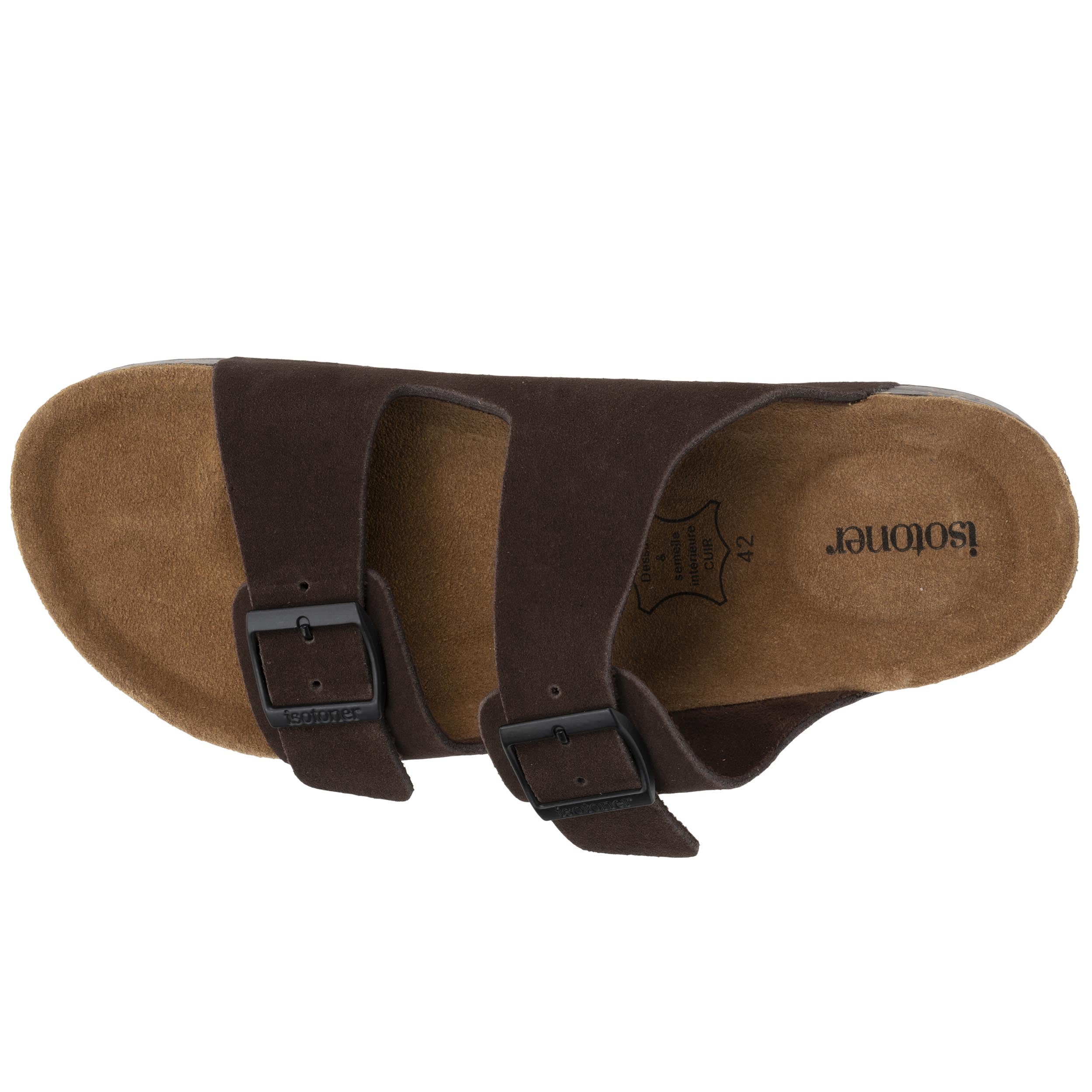 isotoner-mules-sandales-homme-double-bride-cuir-marron image 3