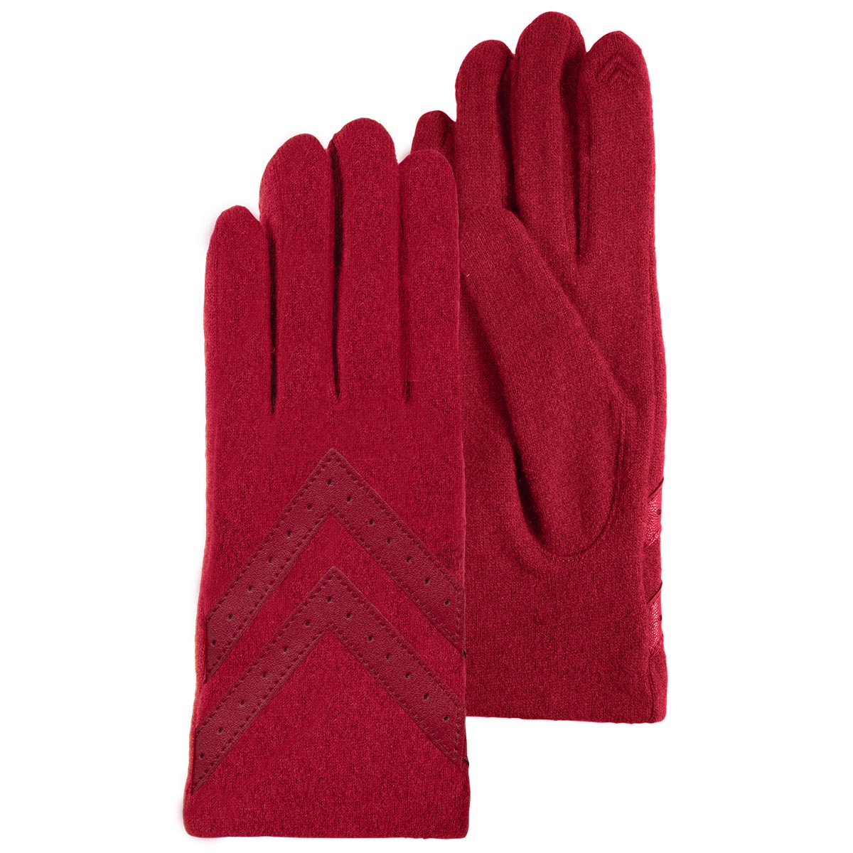 isotoner-gants-femme-tactiles-laine-rouge-chevrons image 1