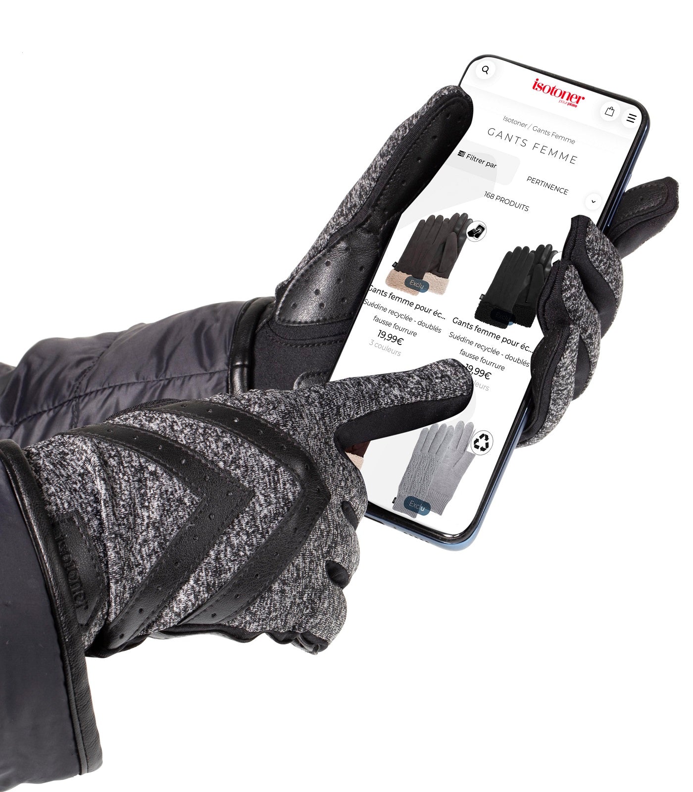 isotoner-gants-femme-tactiles-polaire-recycl-e-gris image 7