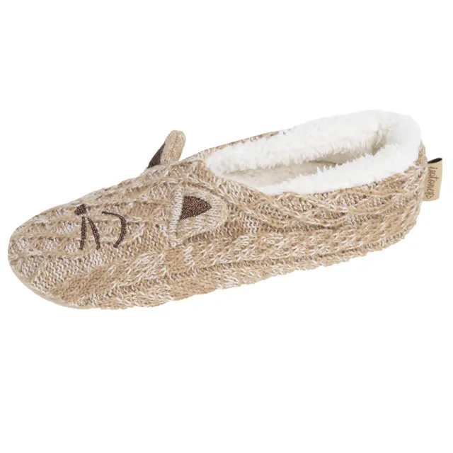 isotoner-chaussettes-chaussons-femme-maille-chat-beige image 1