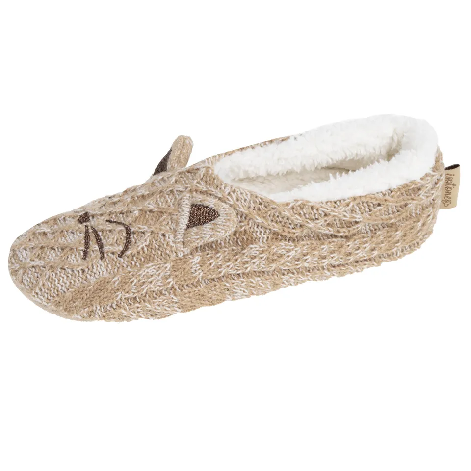 isotoner-chaussettes-chaussons-femme-maille-chat-beige image 1