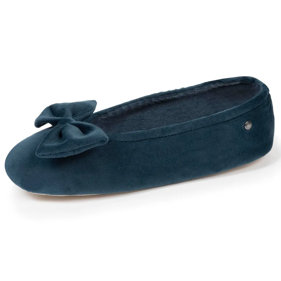 isotoner-chaussons-ballerines-femme-grand-n-ud-bleu-canard image 1
