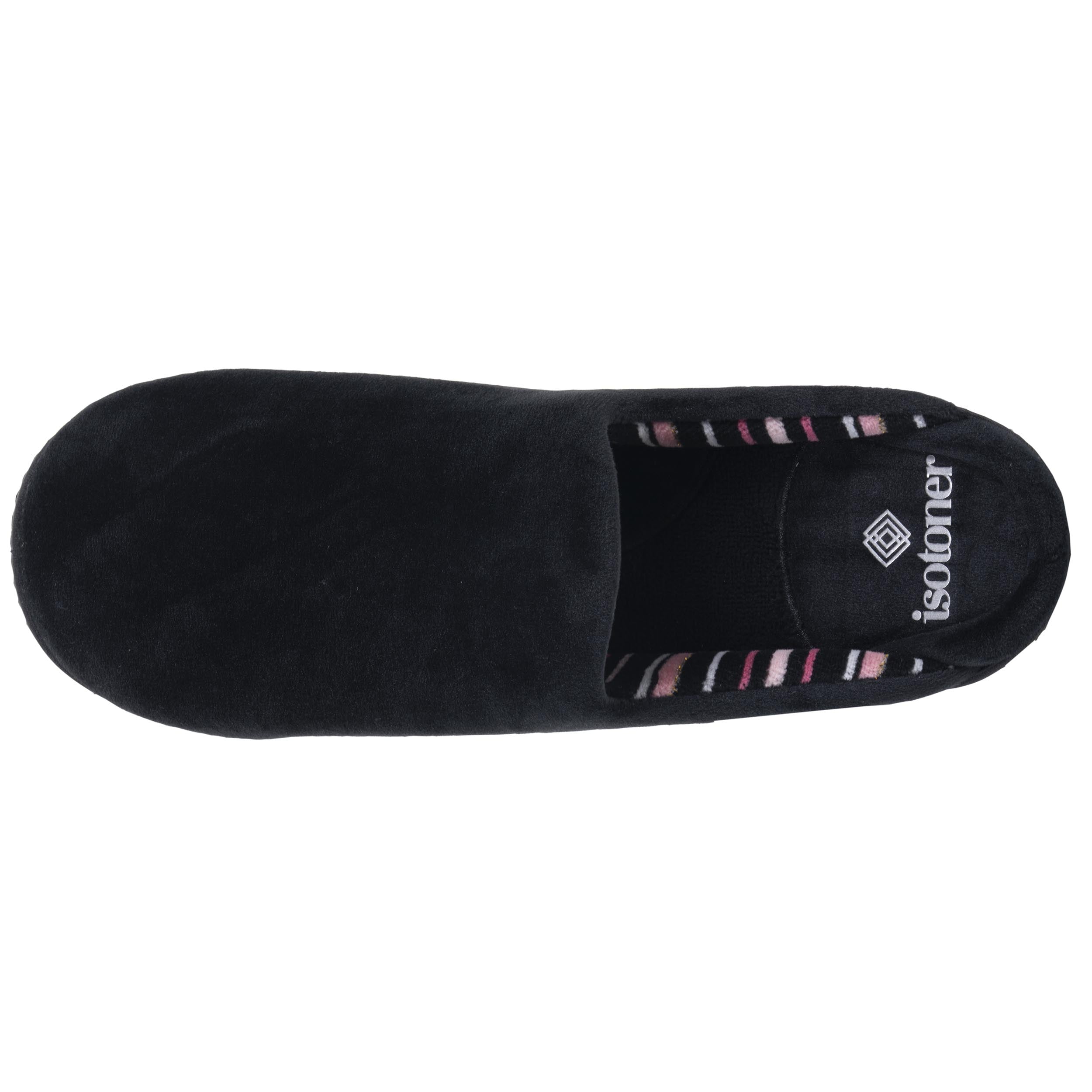 isotoner-chaussons-mules-femme-noir-rayures-roses image 2