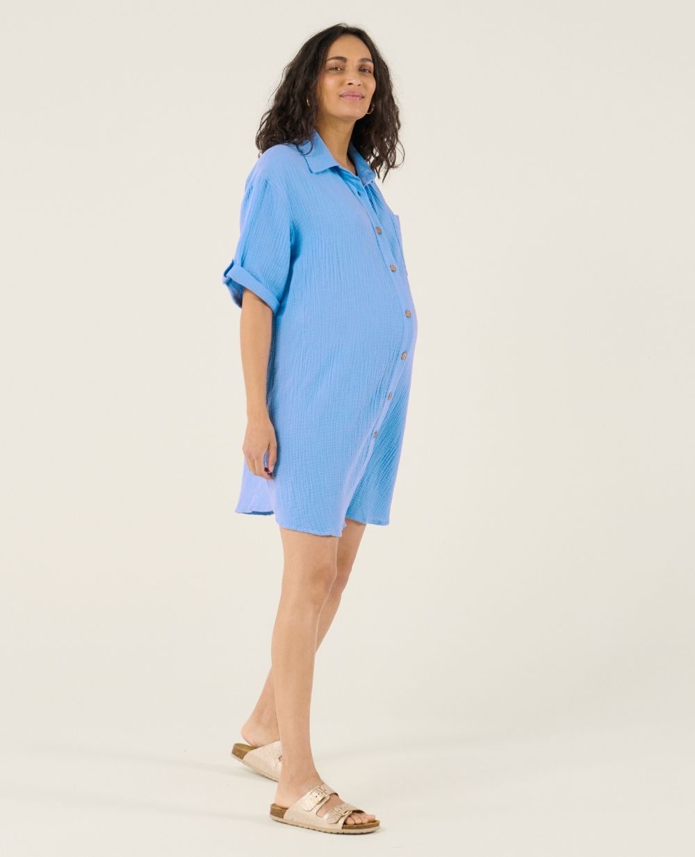 cache-c-ur-robe-chemise-courte-oversize-allaitement-bertille-bleu image 1