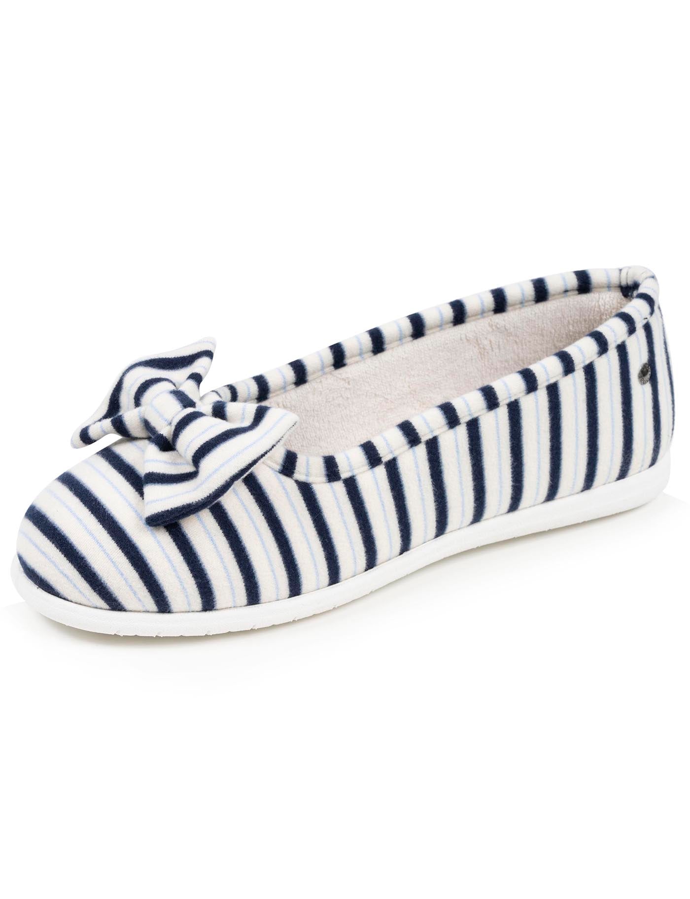 isotoner-chaussons-ballerines-femme-rayures-bleues-2 image 6