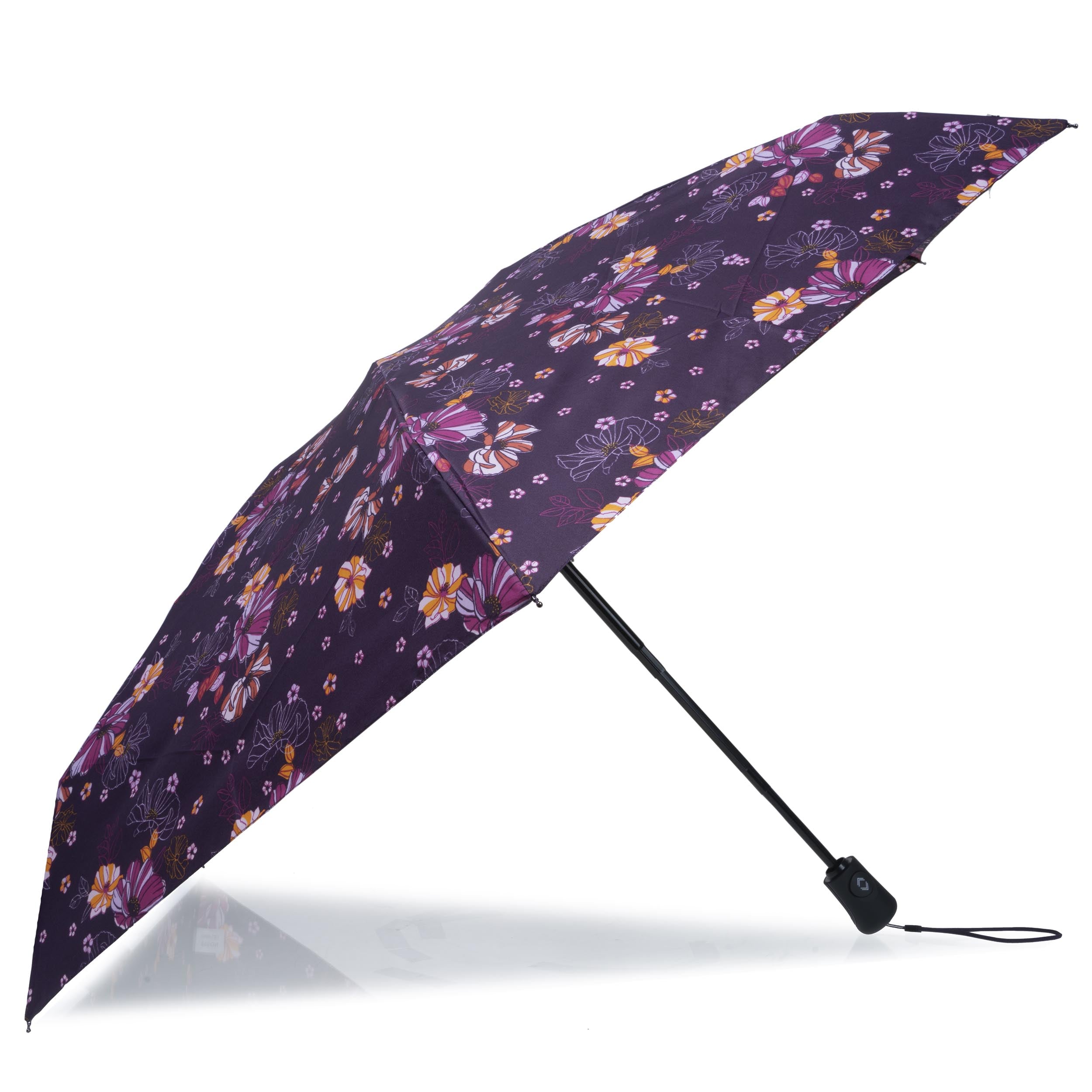 isotoner-parapluie-mini-auto-fleurs-aubergine image 2