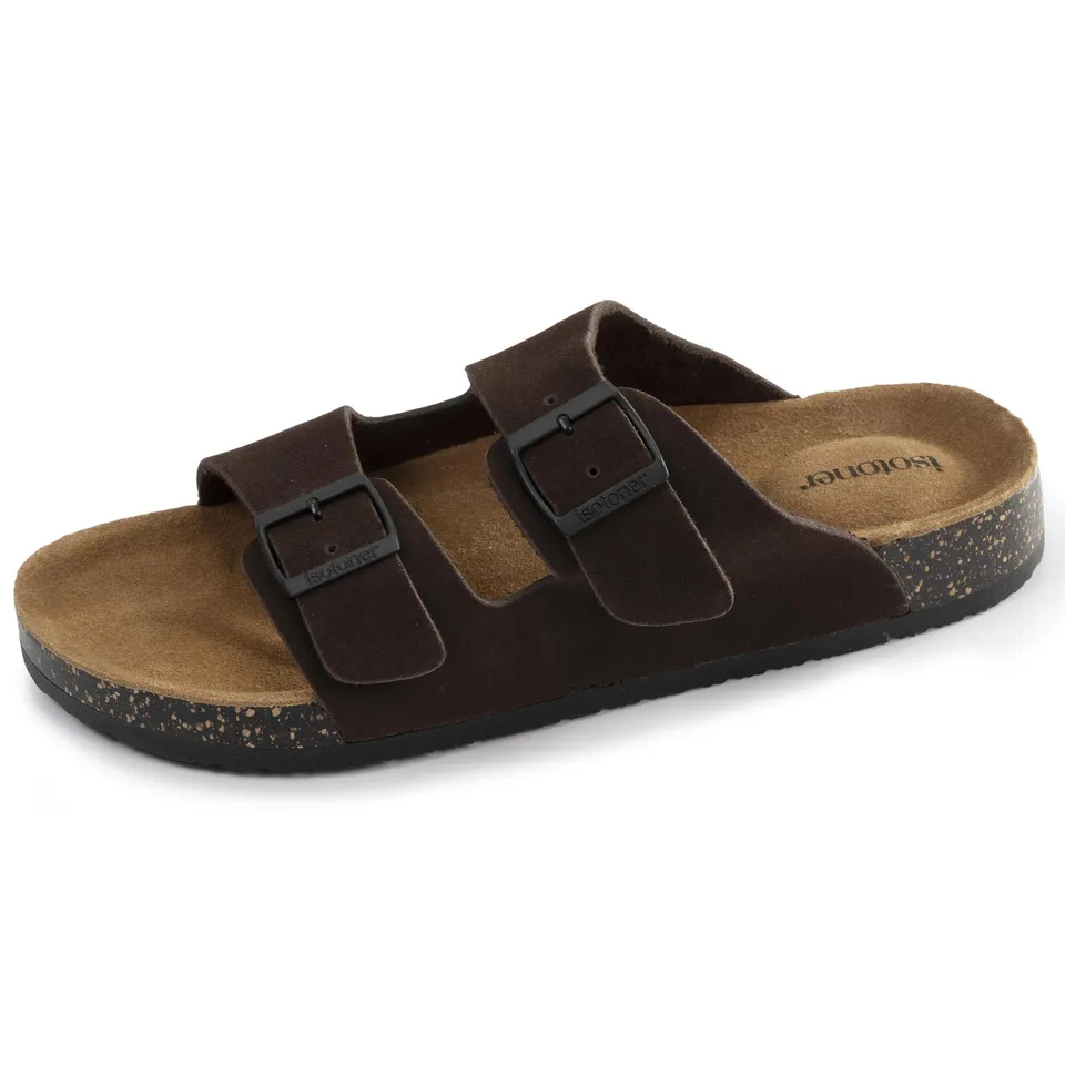 isotoner-mules-sandales-homme-double-bride-cuir-marron image 1