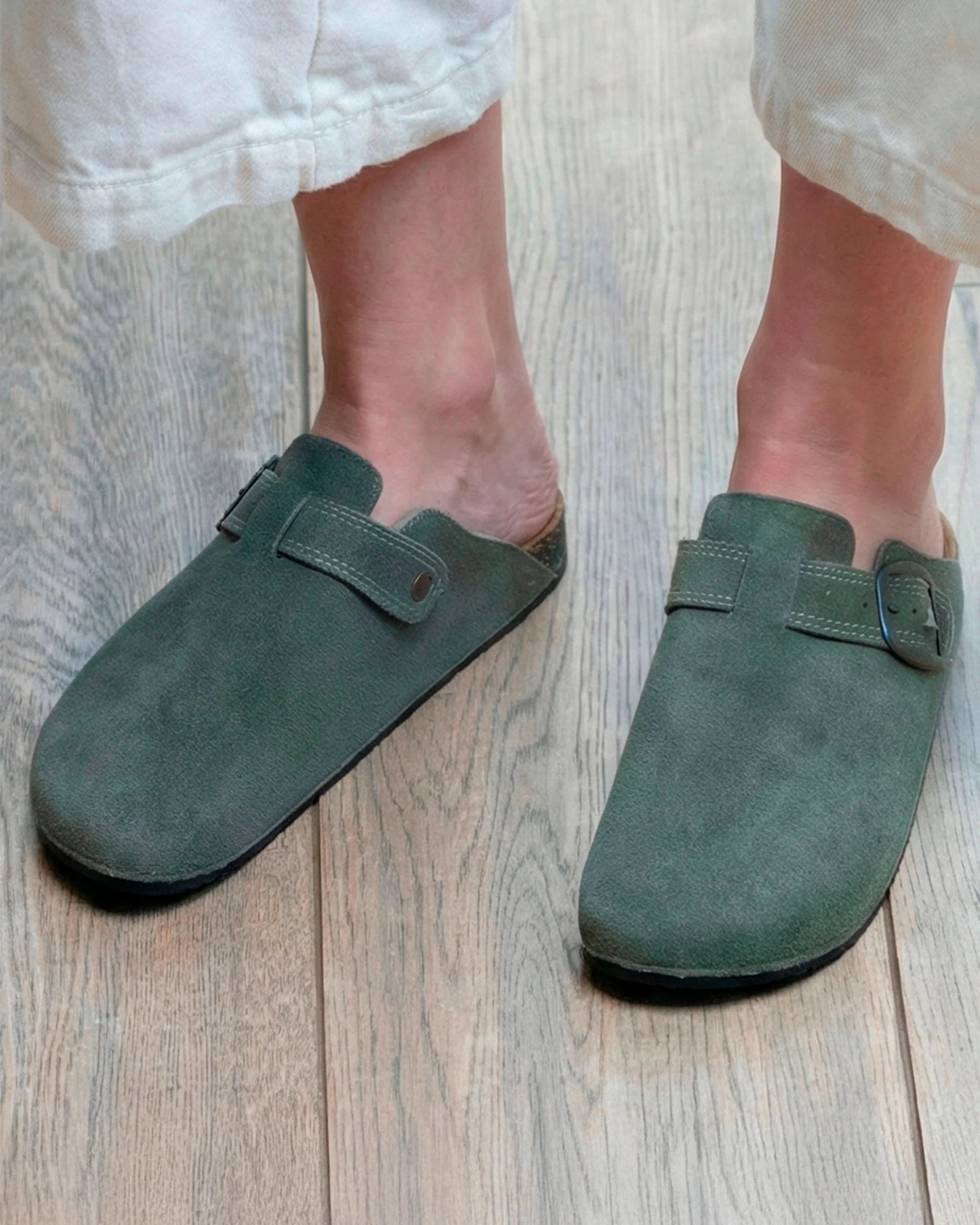 isotoner-sabots-femme-cuir-double-surpiq-res-kaki-xtra-flex image 2