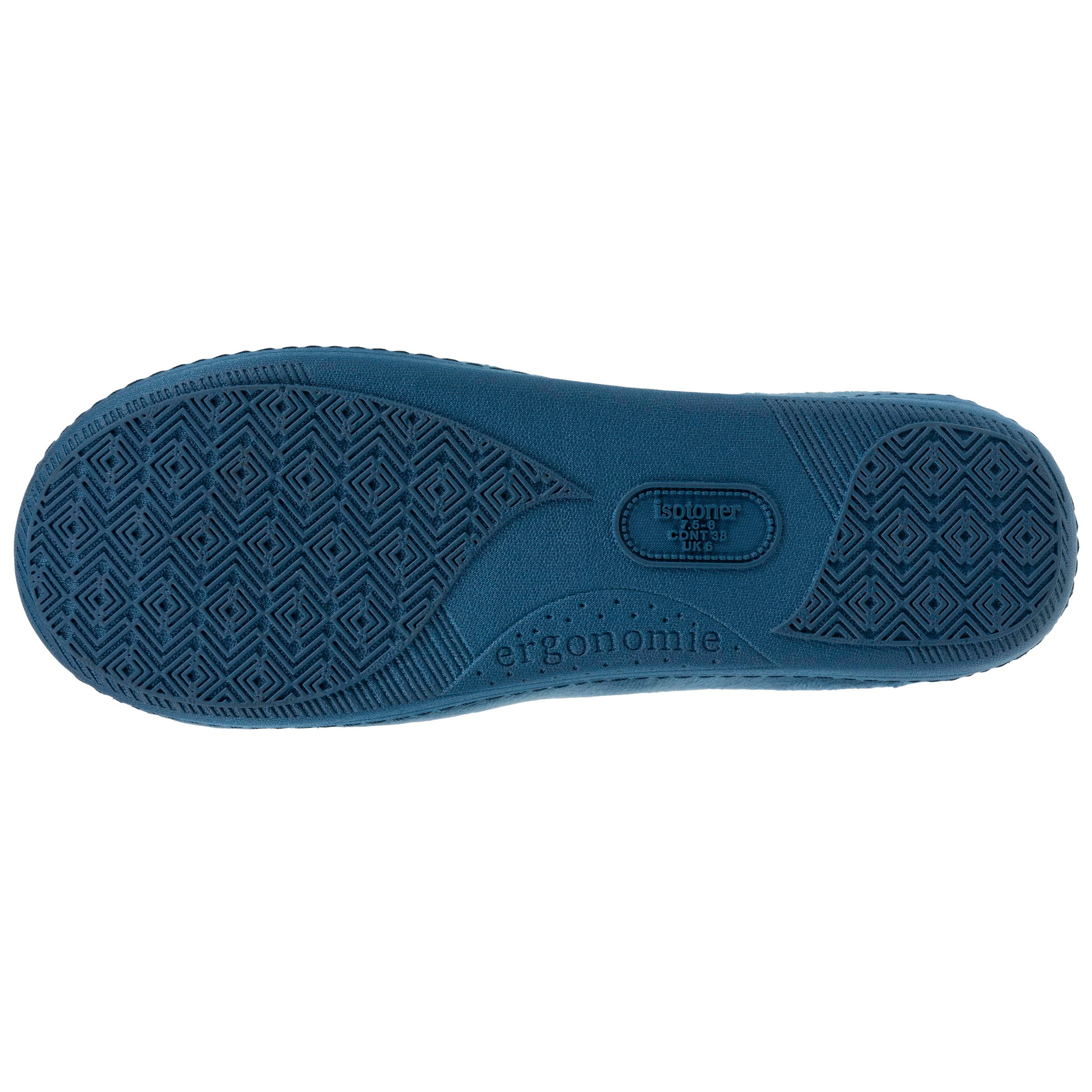 isotoner-chaussons-mules-femme-bleu-canard-fleurs image 4