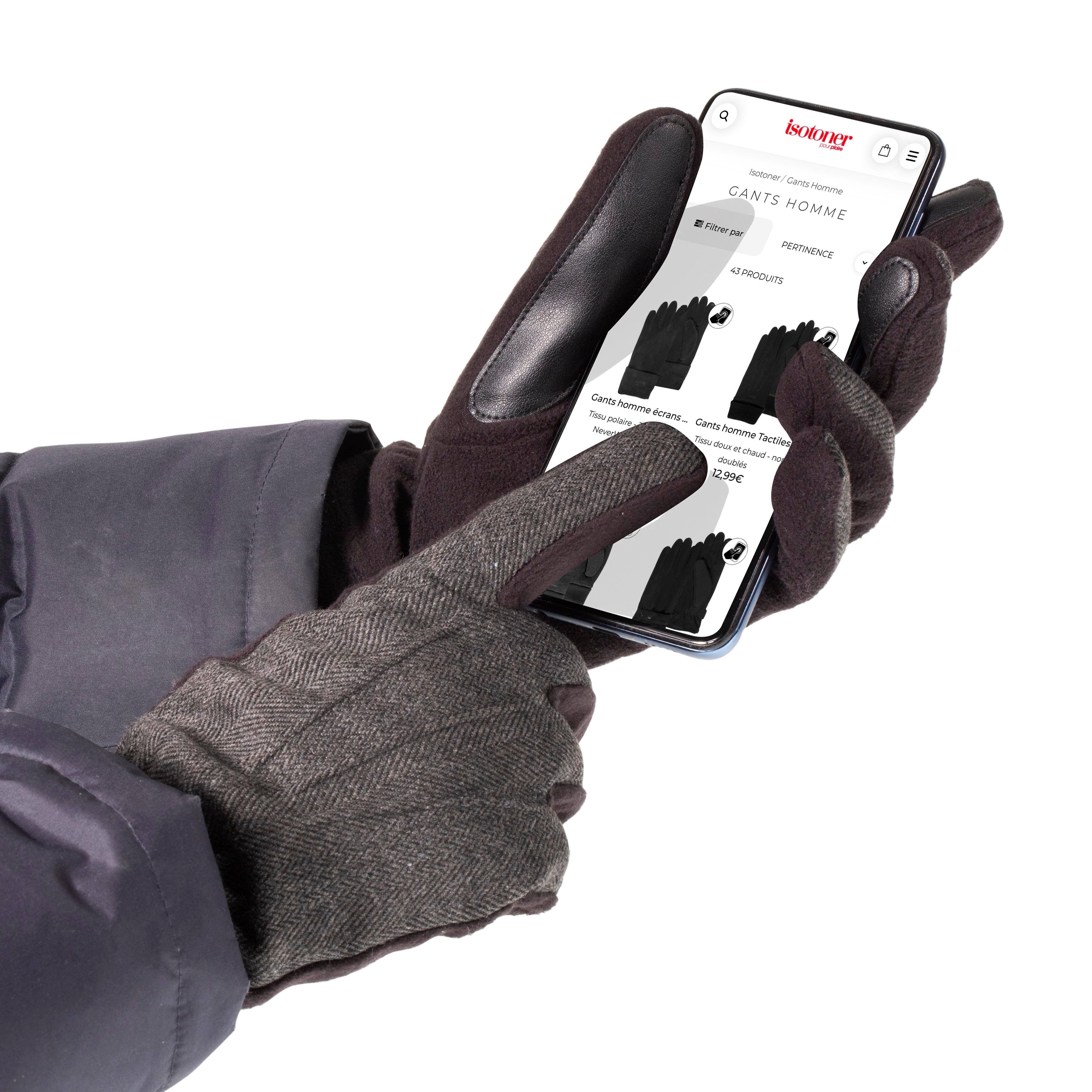 isotoner-gants-homme-tactiles-polaire-d-perlant-noir image 2