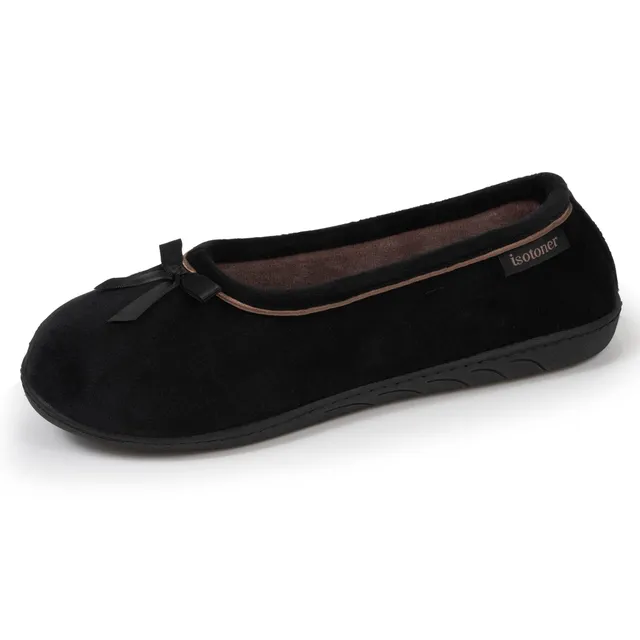 isotoner-chaussons-ballerines-femme-noir-beige-m-moire-de-forme image 1