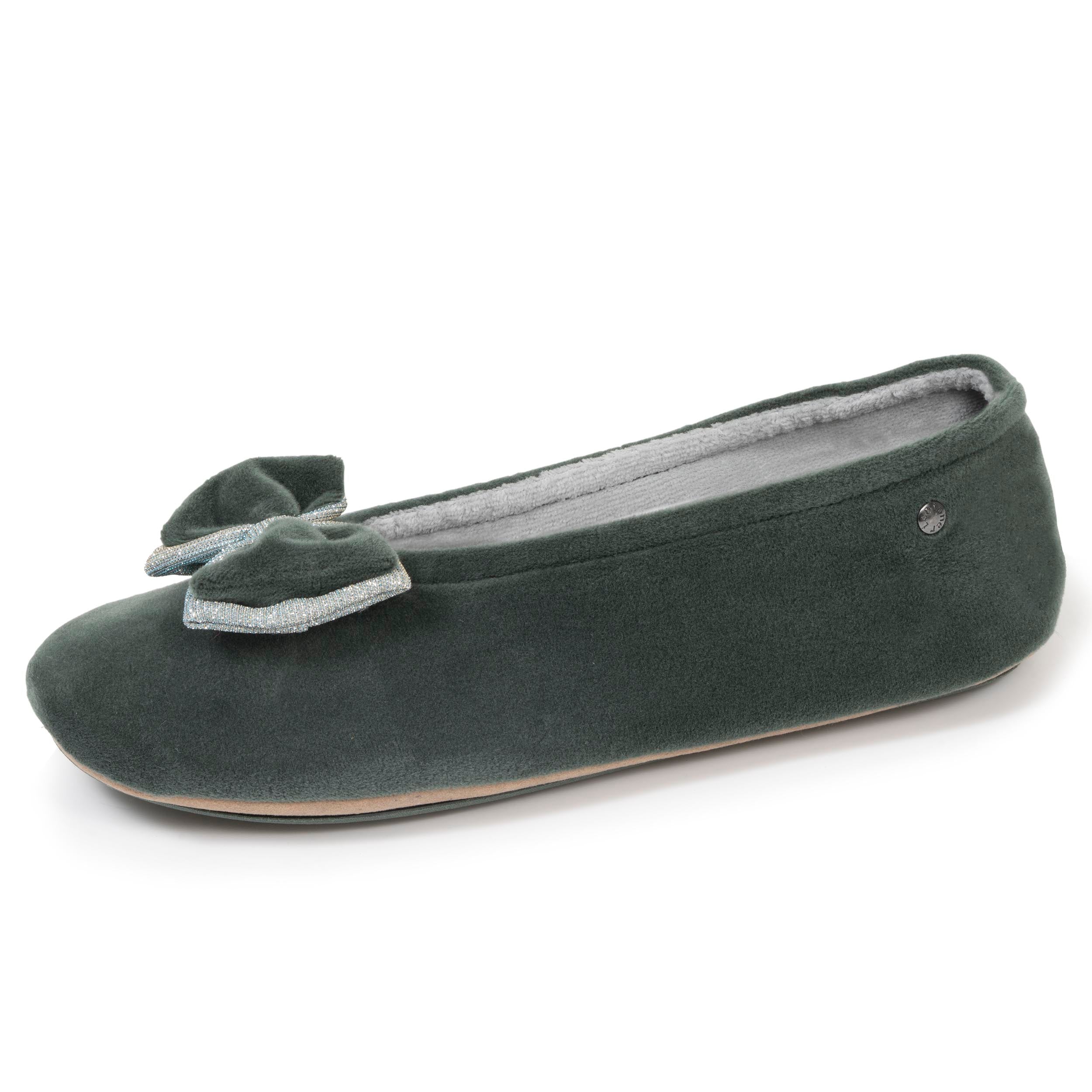 isotoner-chaussons-ballerines-femme-double-n-ud-sauge image 1