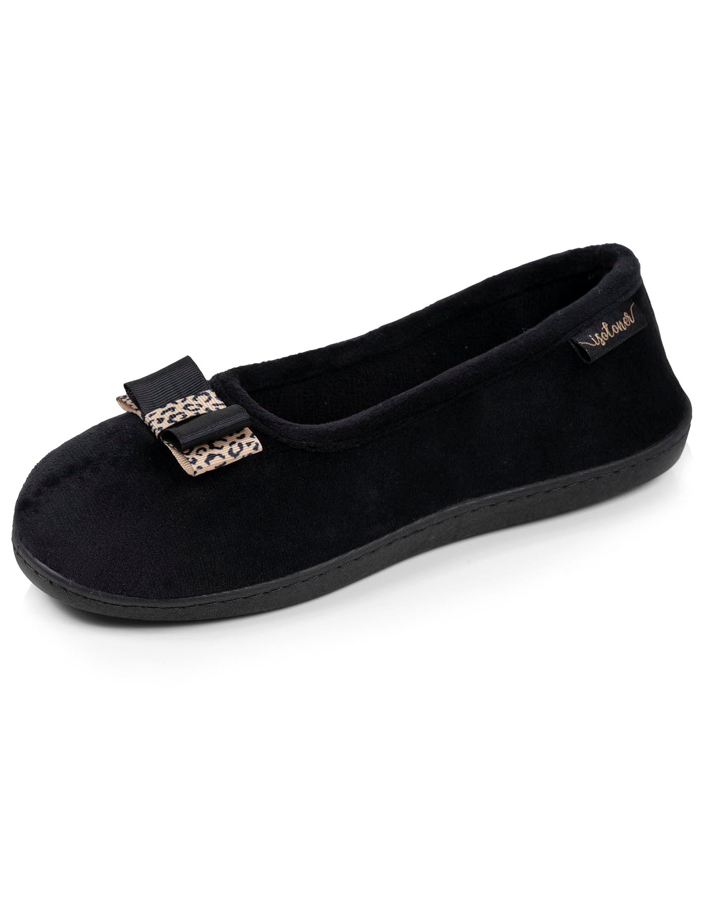 isotoner-chaussons-ballerines-femme-noir-n-ud-l-opard image 6