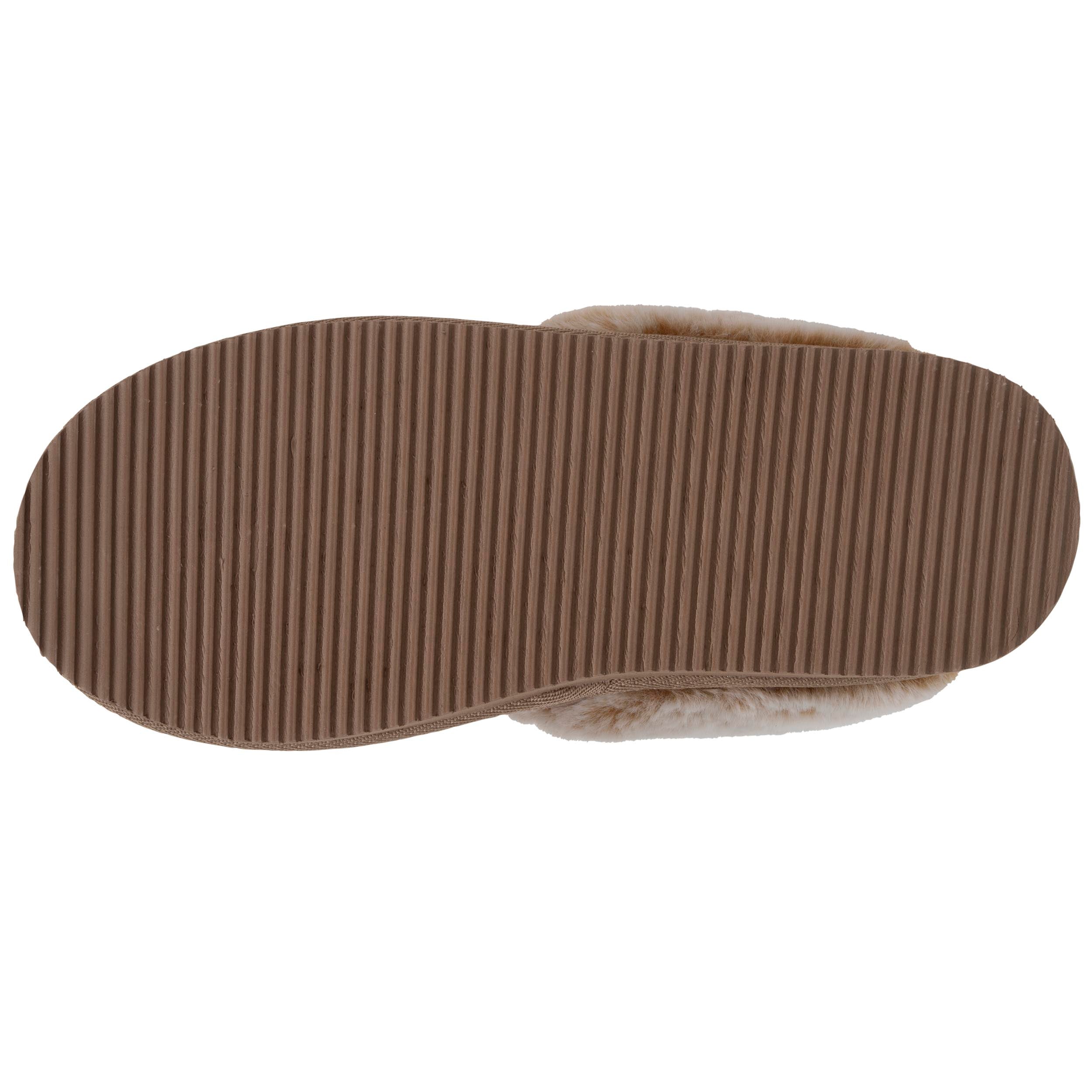 isotoner-chaussons-mules-fourr-es-femme-beige-cuir image 5