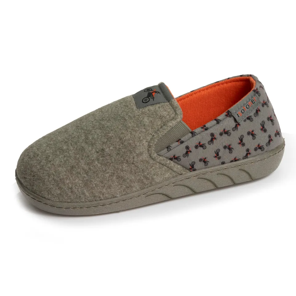 isotoner-chaussons-sans-g-nes-junior-motos-kaki-chin-semelle-gomme image 1