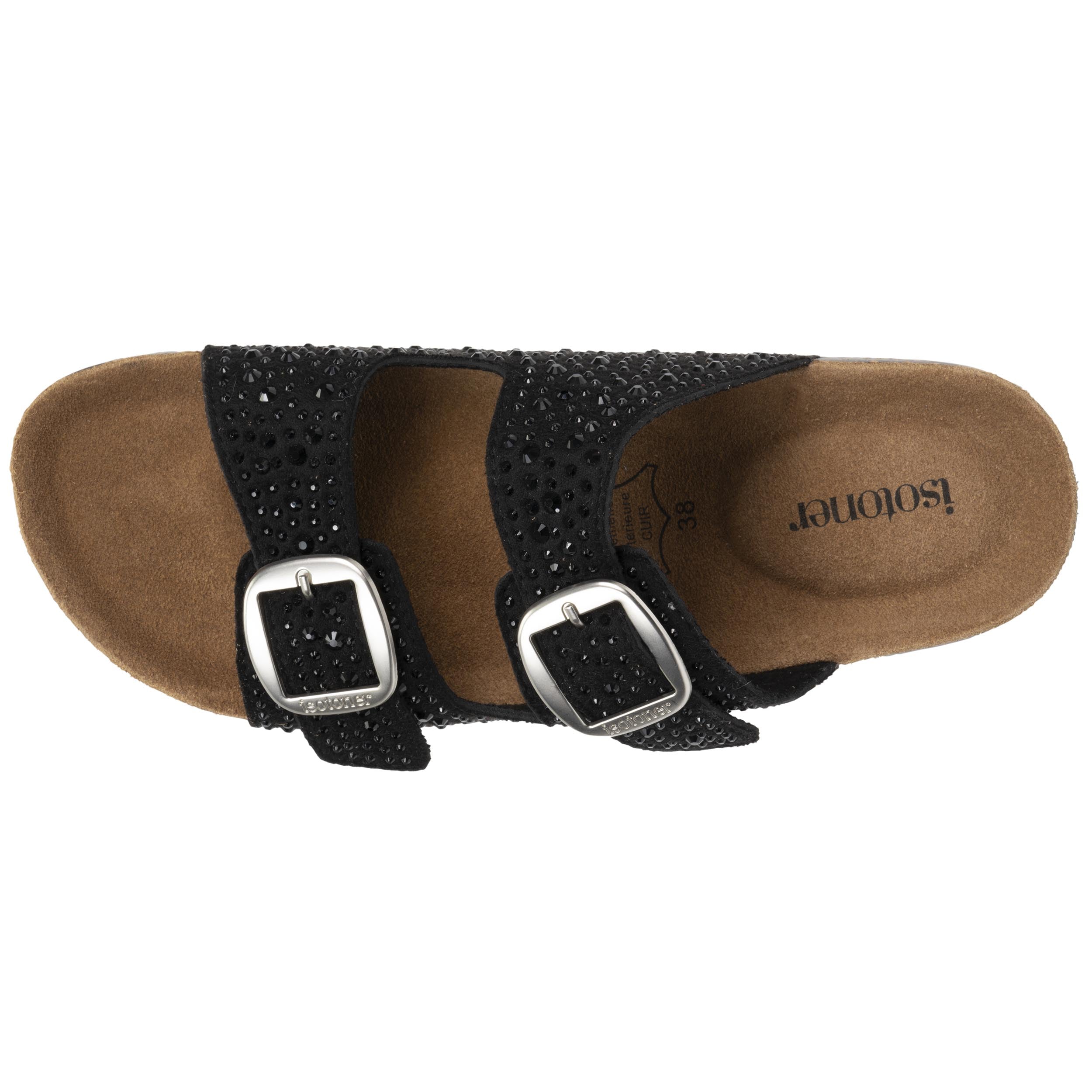 isotoner-mules-sandales-femme-double-bride-noir-strass image 3